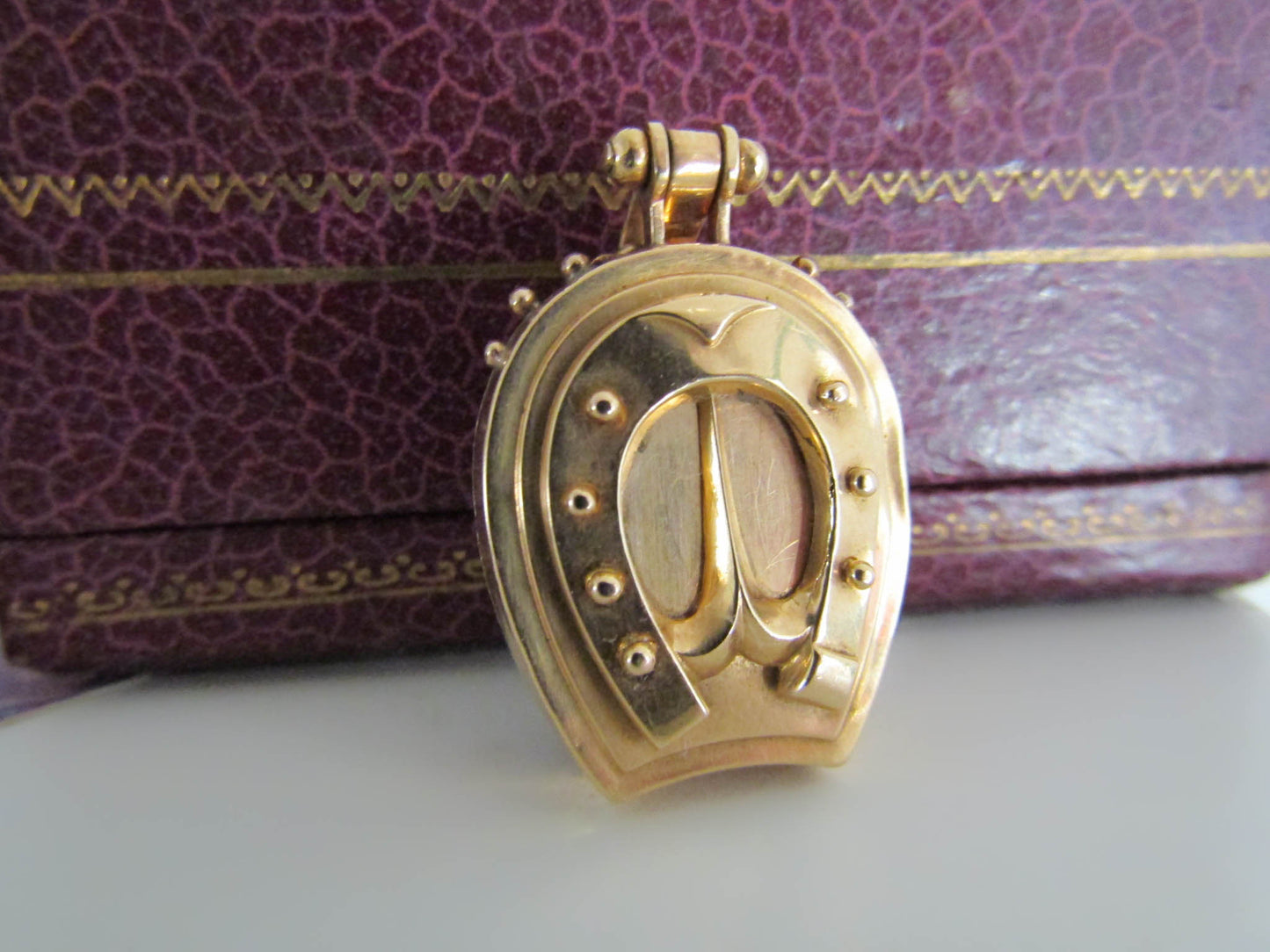 LAYAWAY 2/2 18K Victorian horseshoe lucky locket, antique French Belle Epoque pendant