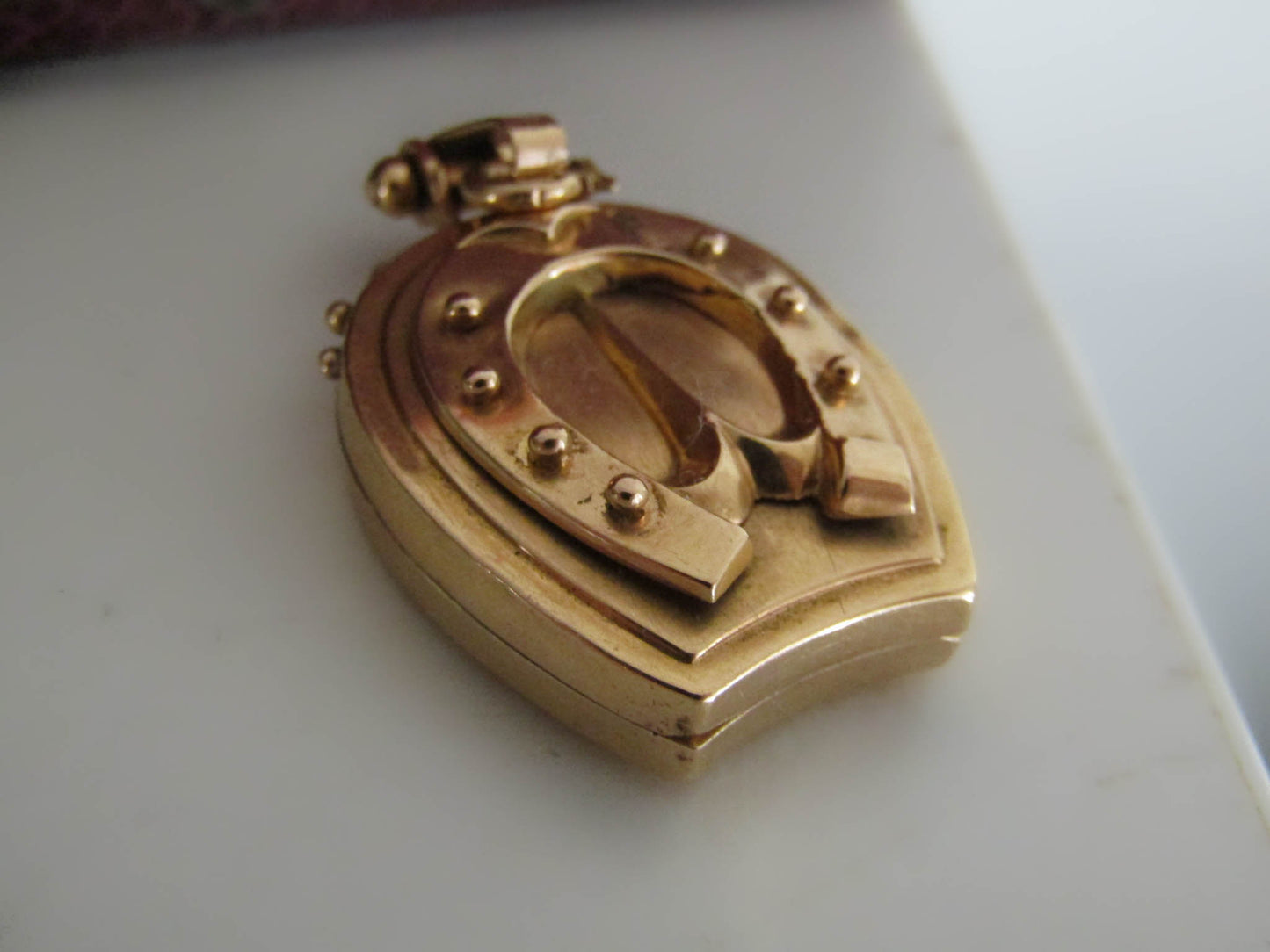 LAYAWAY 2/2 18K Victorian horseshoe lucky locket, antique French Belle Epoque pendant
