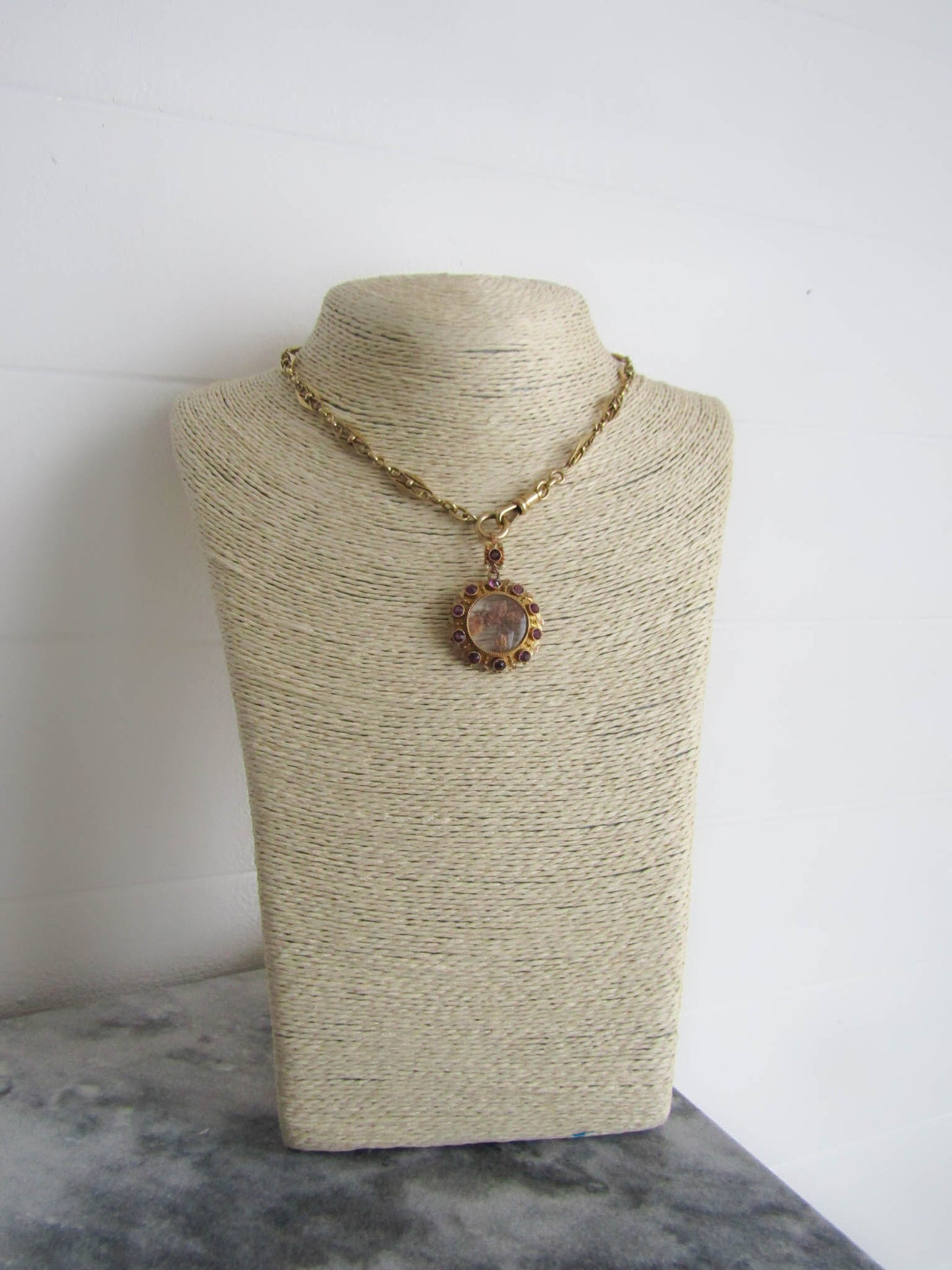 14K Gold Amethyst Victorian Photo Locket, Napoleon III sentimental Locket with glass door