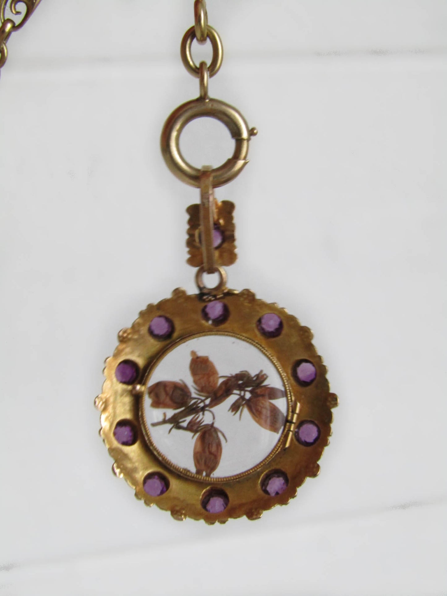 14K Gold Amethyst Victorian Photo Locket, Napoleon III sentimental Locket with glass door