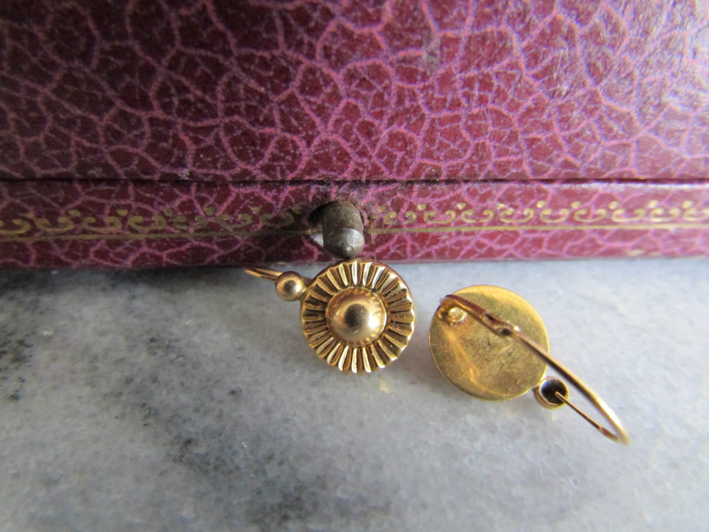 18K Gold French Vintage Mid-Century Sunburst Earrings, Vintage French Drop Earrings