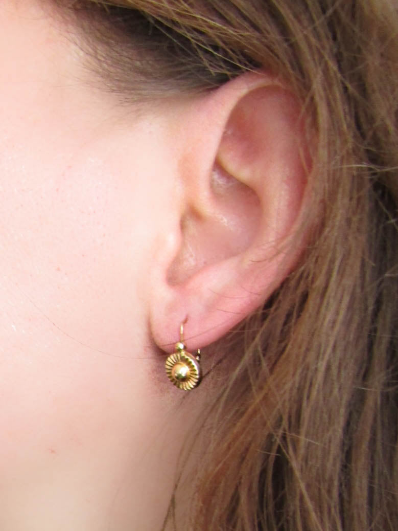 18K Gold French Vintage Mid-Century Sunburst Earrings, Vintage French Drop Earrings