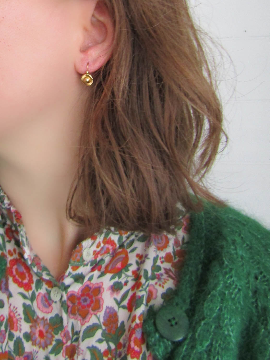 18K Gold French Vintage Mid-Century Sunburst Earrings, Vintage French Drop Earrings