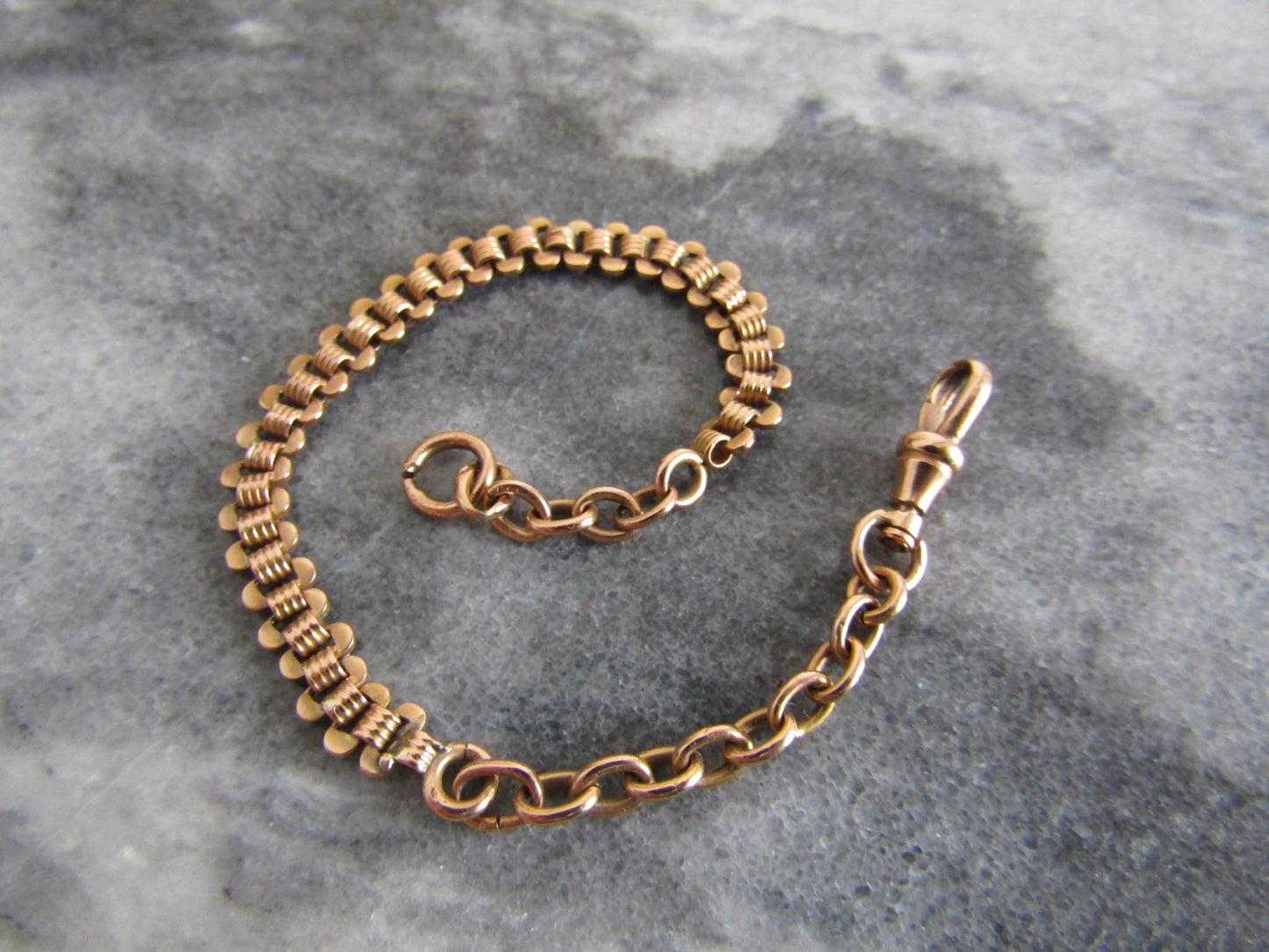 Antique 18K Rose Gold Book Chain Bracelet Conversion, Antique French Victorian Chain Bracelet