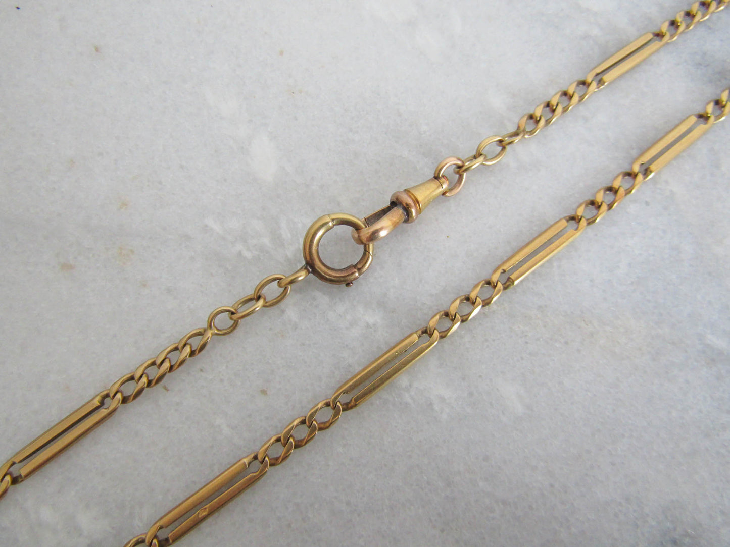 18K Solid Gold Figaro Watch Chain Choker Necklace, Antique French Solid Gold Watch Chain, Gift for her