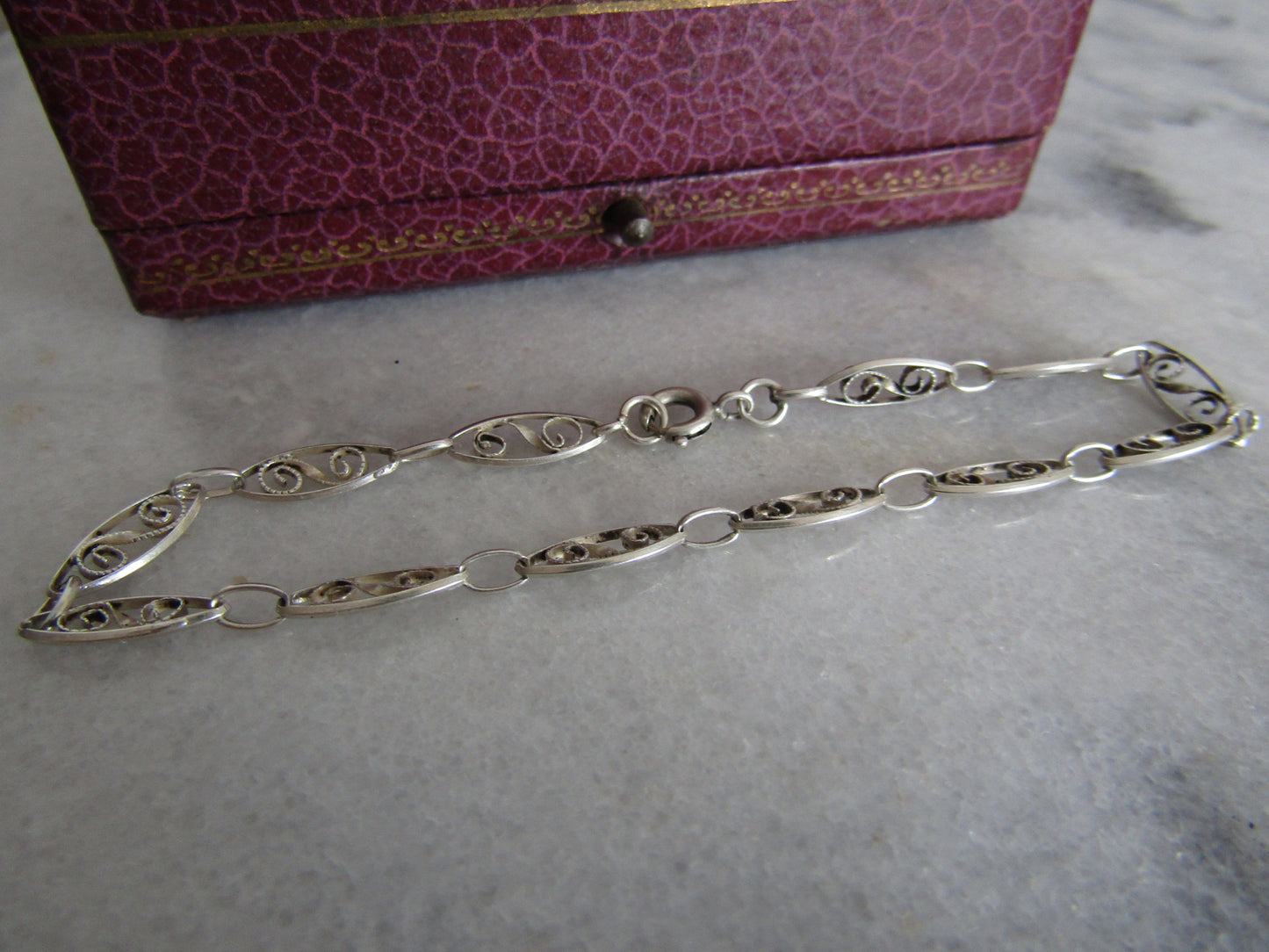Antique French Filigree Bracelet, Vintage Belle Epoque Silver Filigree Chain