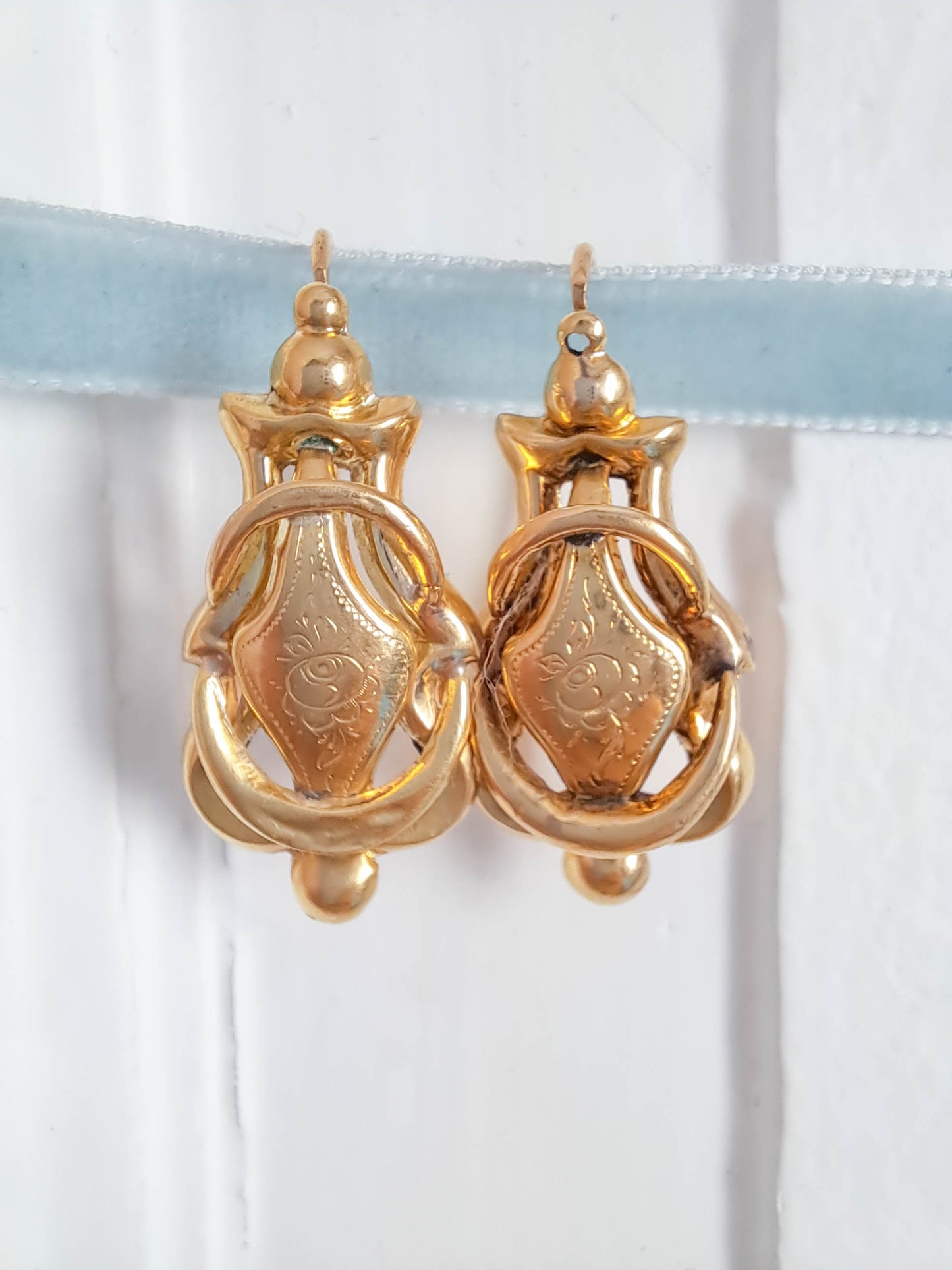 18K Antique Napoleon III Solid Gold Dangle Earrings, French Belle Epoque Earrings