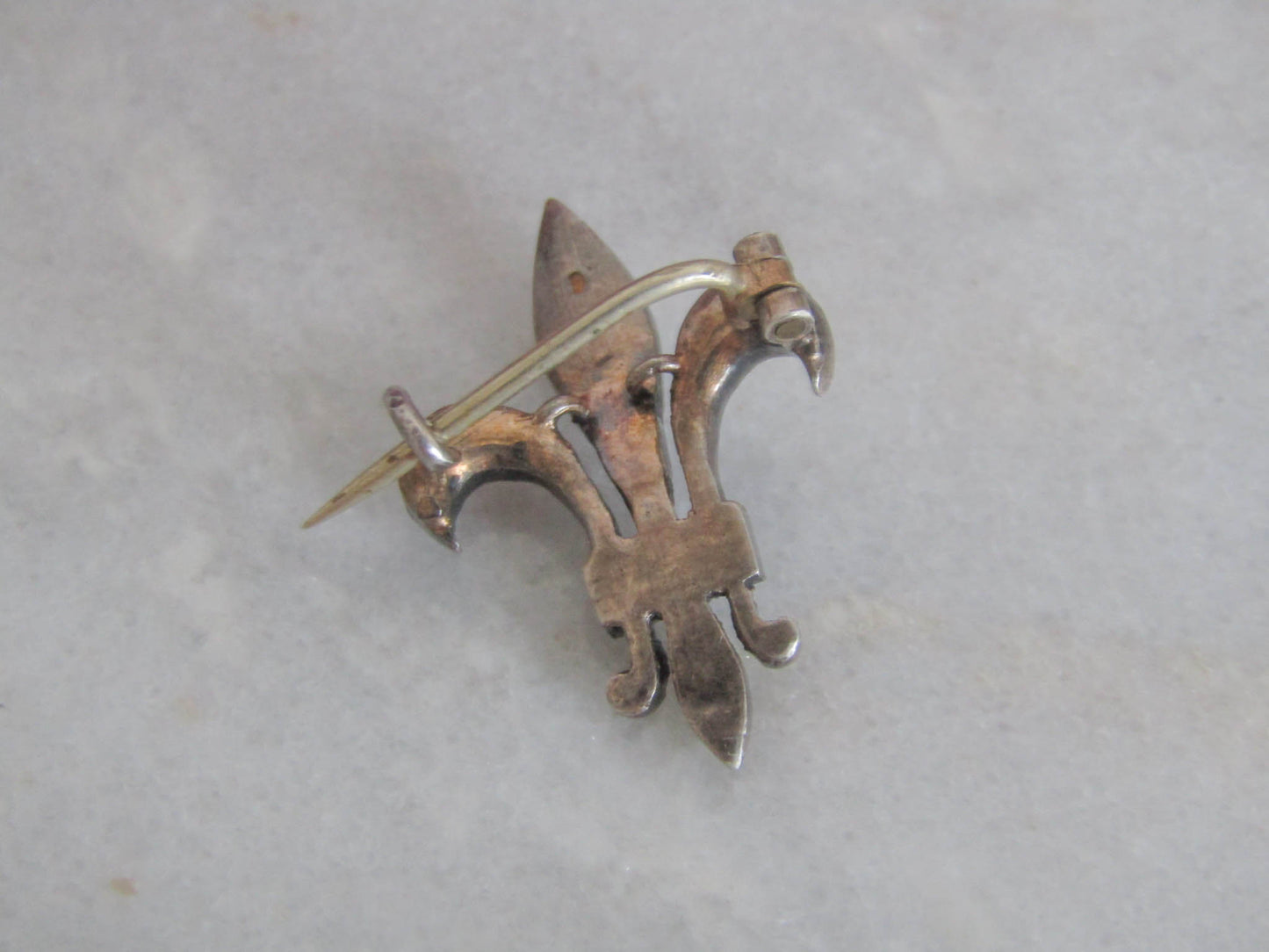 Silver Paste Fleur de Lis Brooch, Antique French Fleur de Lys