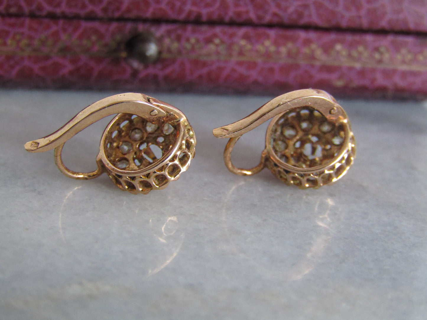 18K Antique Victorian Diamond Daisy Earrings, Antique Belle Epoque Daisy Cluster Earrings