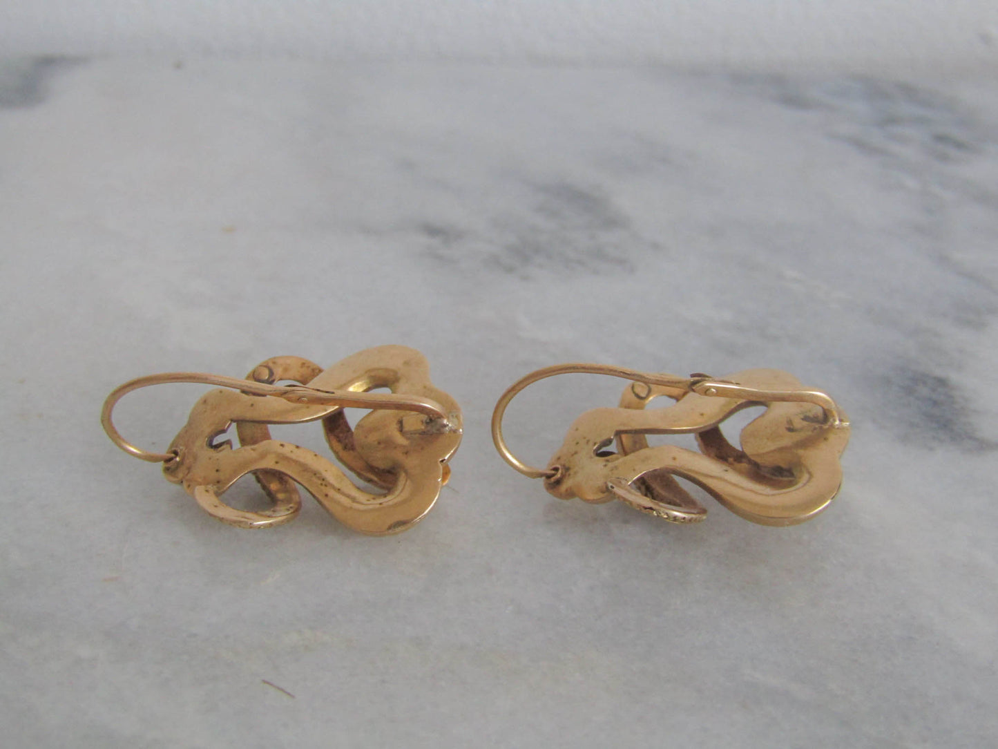 Antique 18K Snake Earrings, Victorian Belle Epoque Sleeper Earrings, Napoleon III Serpent Dormeuse c. 1860
