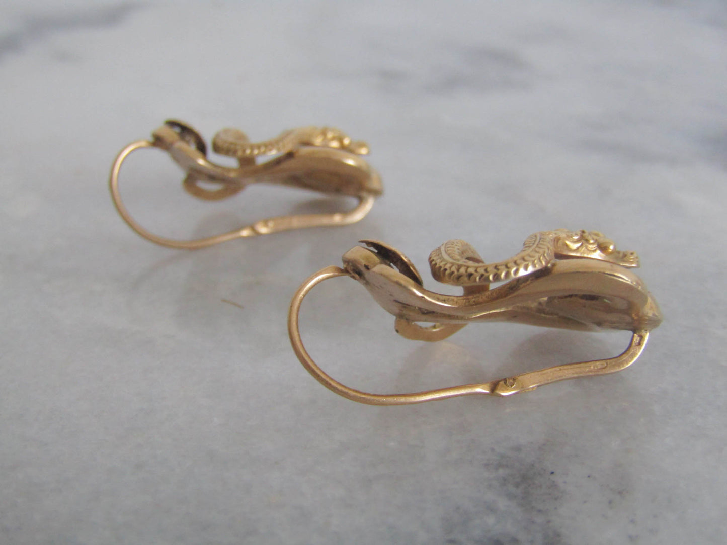 Antique 18K Snake Earrings, Victorian Belle Epoque Sleeper Earrings, Napoleon III Serpent Dormeuse c. 1860