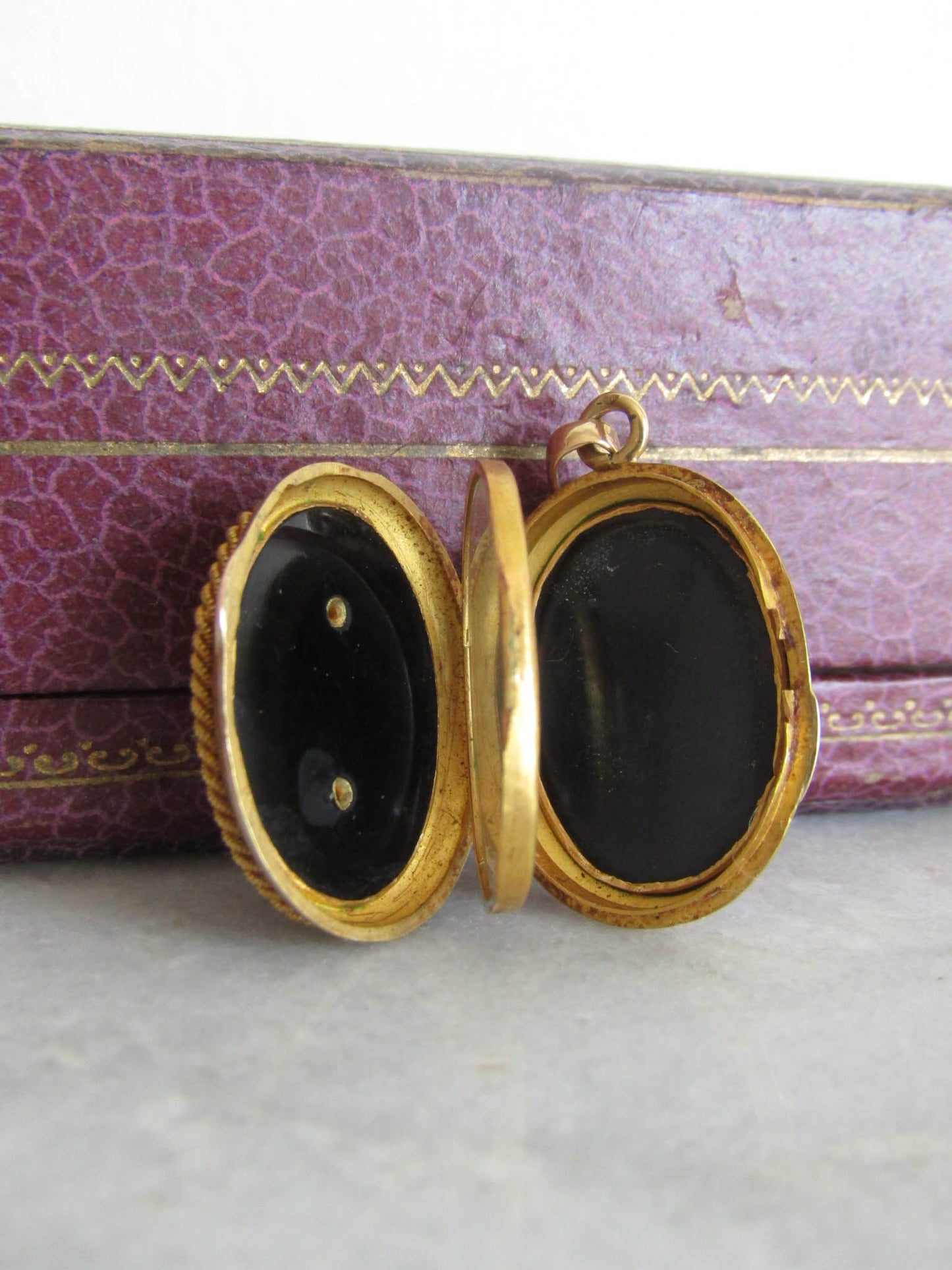 Antique 18k French Napolen III Onyx Mourning Locket with Seed Pearls