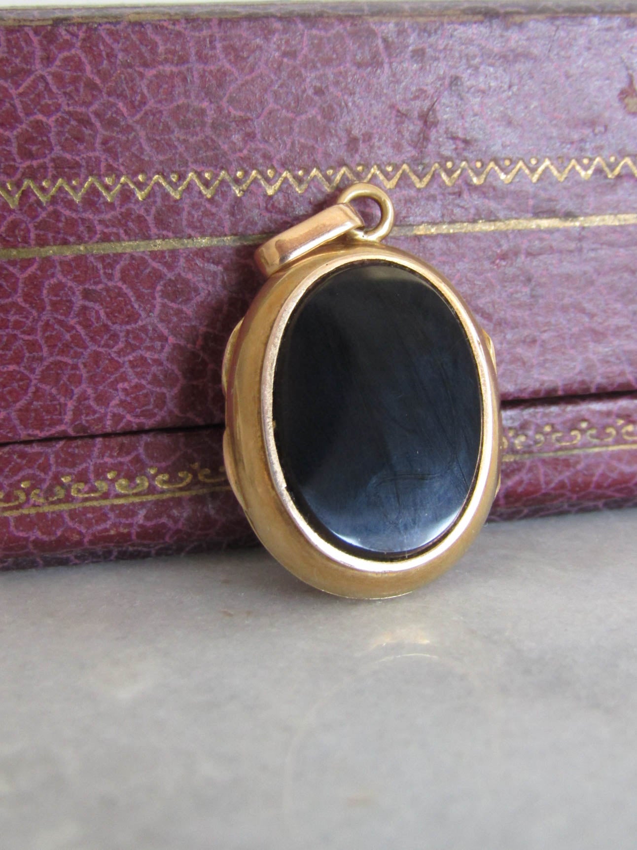 Antique 18k French Napolen III Onyx Mourning Locket with Seed Pearls