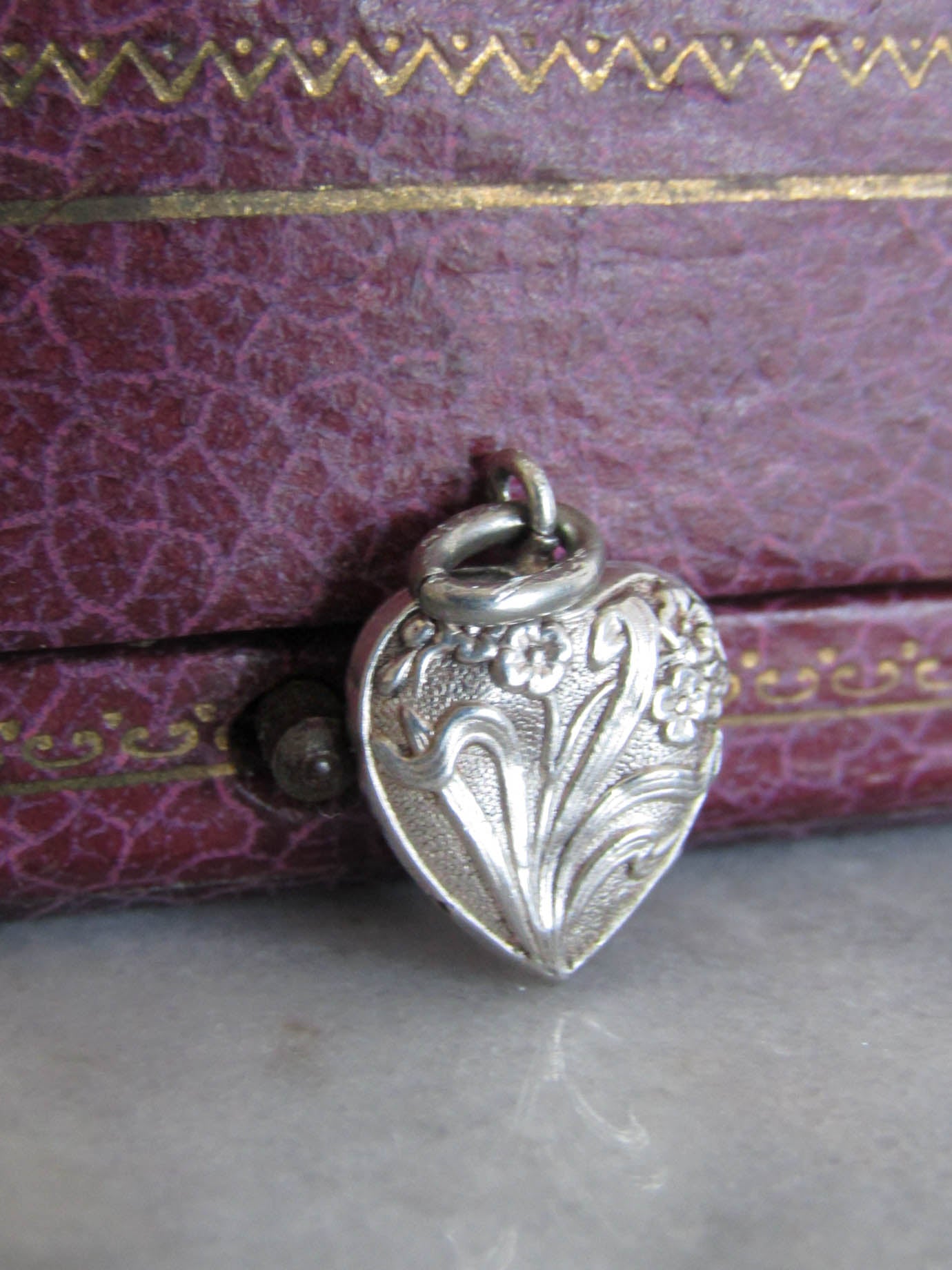 Silver Art Nouveau Heart Charm, Antique French Silver Pendant c. 1900