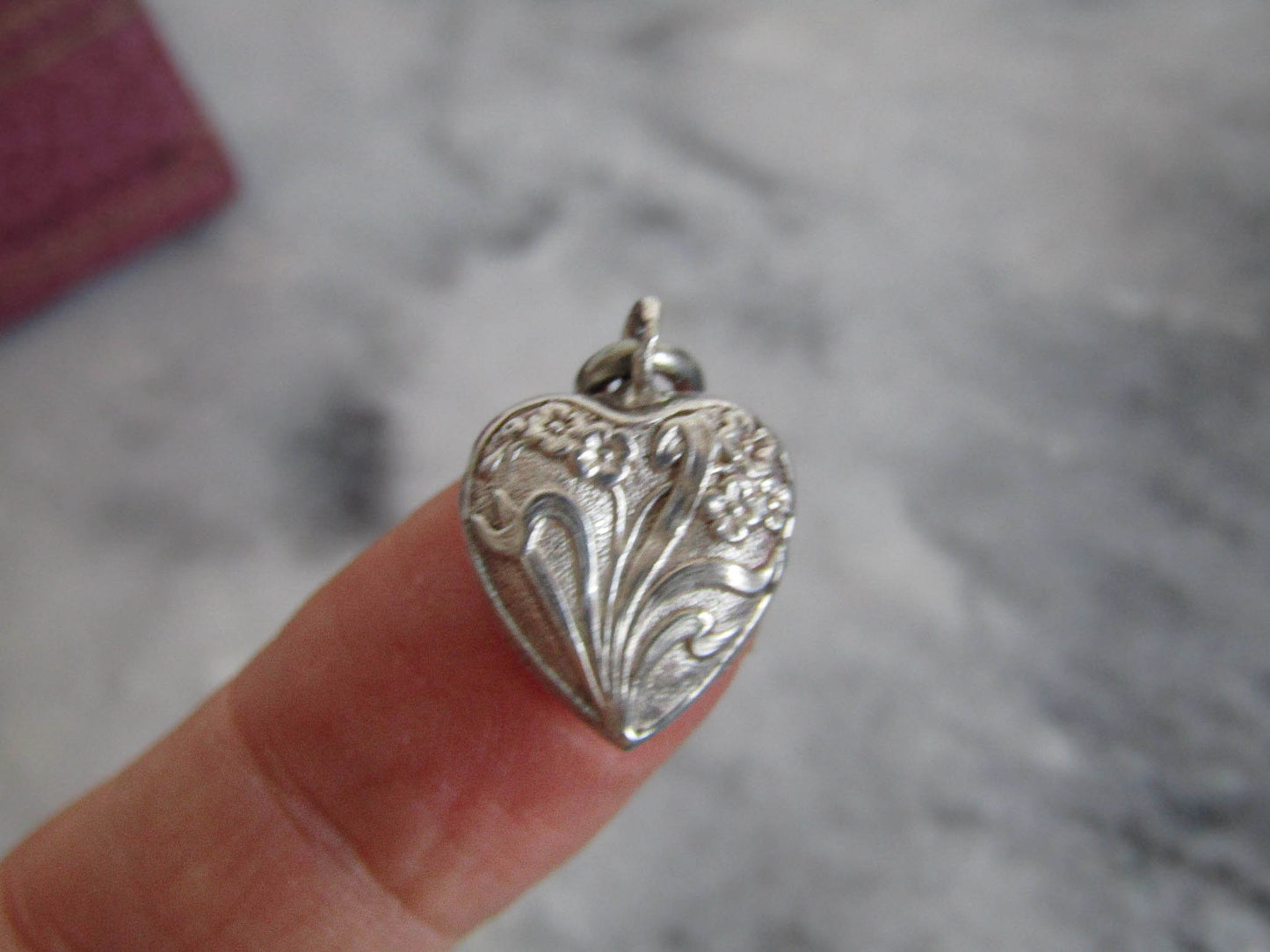Silver Art Nouveau Heart Charm, Antique French Silver Pendant c. 1900