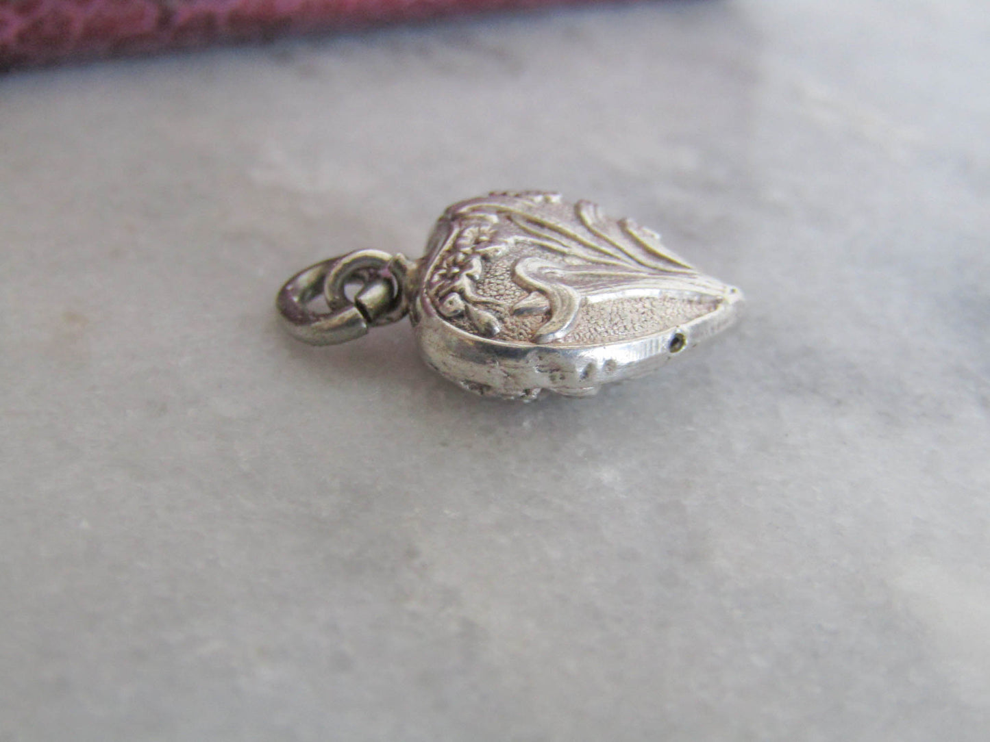 Silver Art Nouveau Heart Charm, Antique French Silver Pendant c. 1900