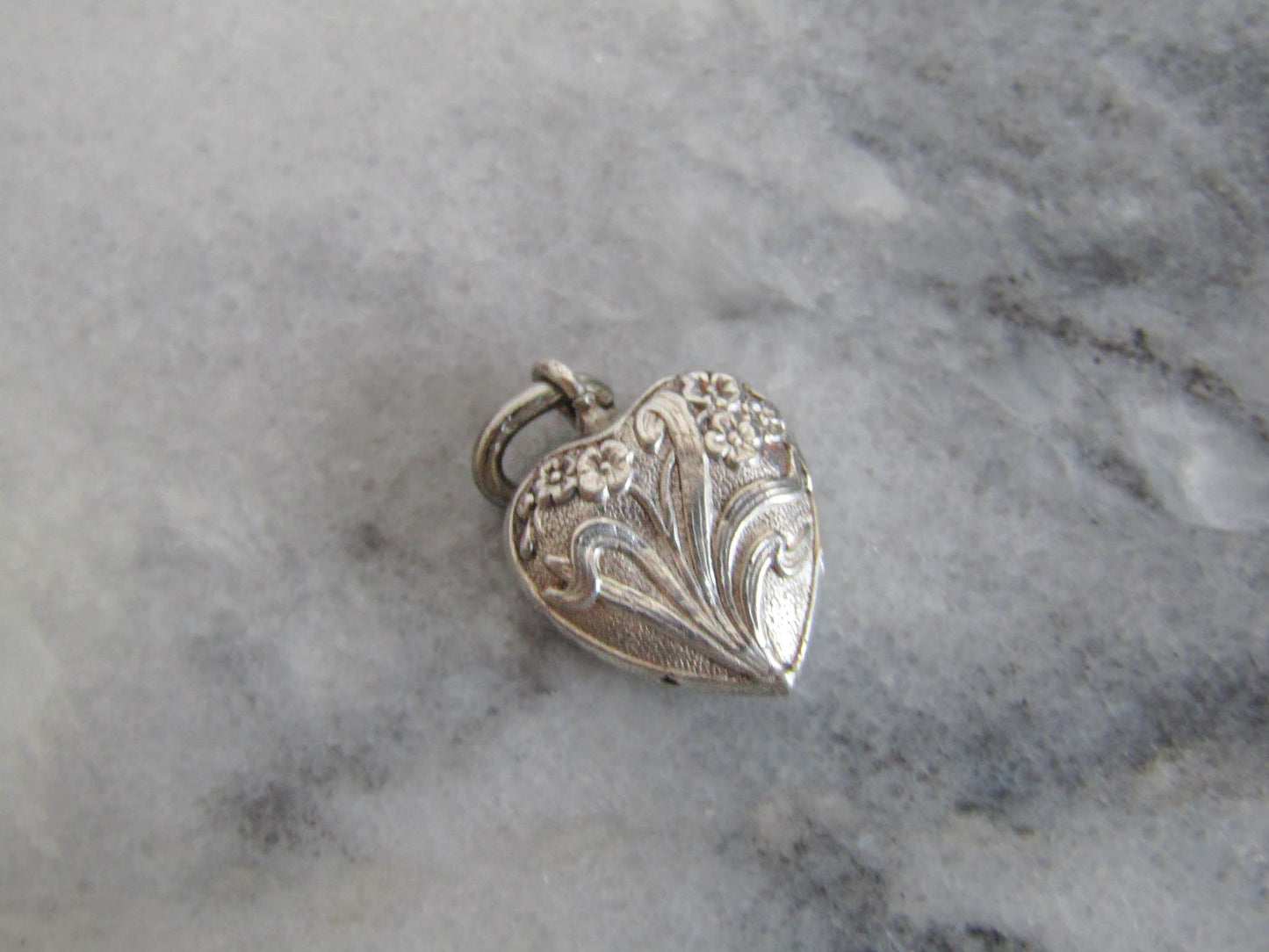 Silver Art Nouveau Heart Charm, Antique French Silver Pendant c. 1900