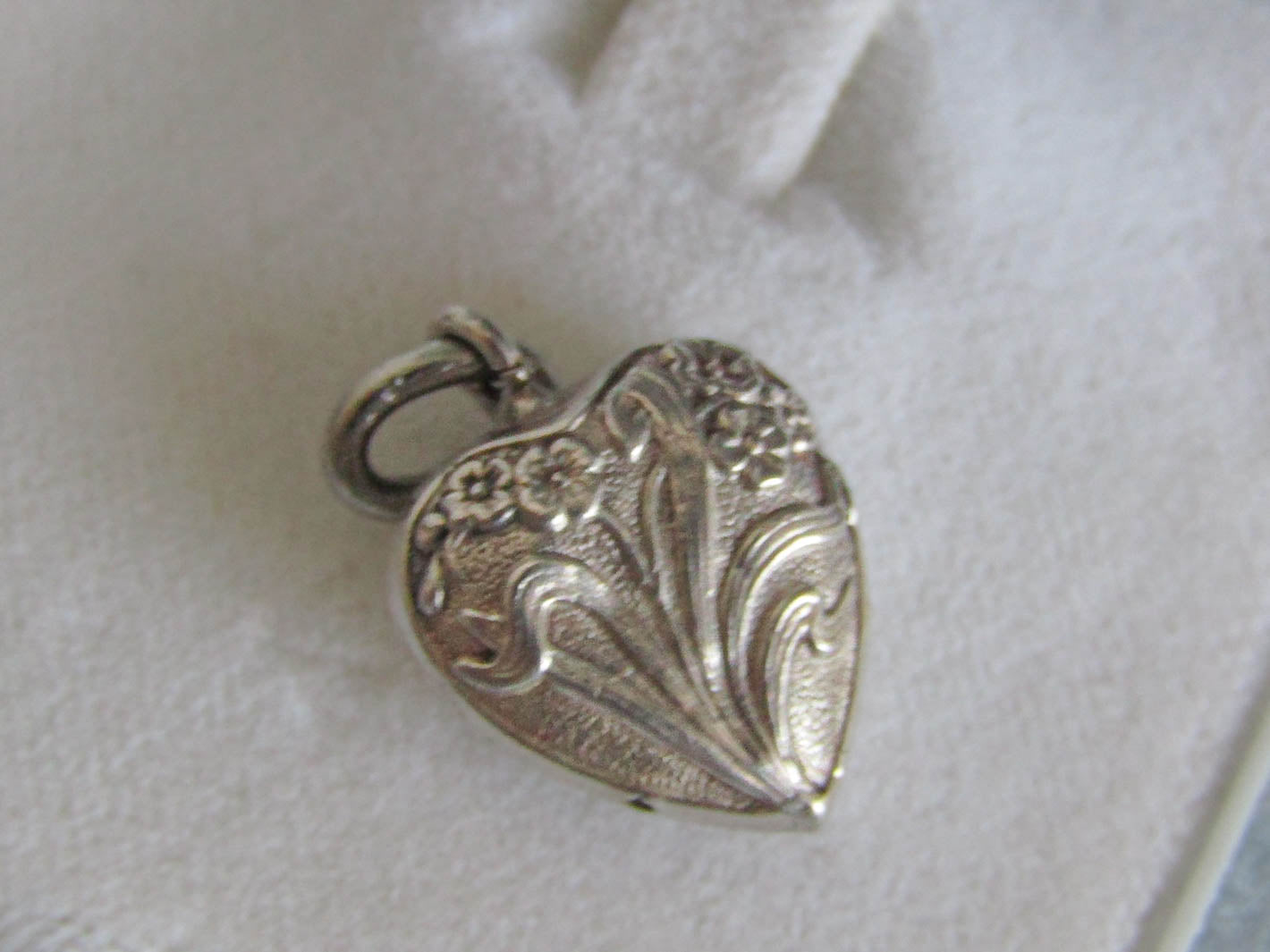 Silver Art Nouveau Heart Charm, Antique French Silver Pendant c. 1900