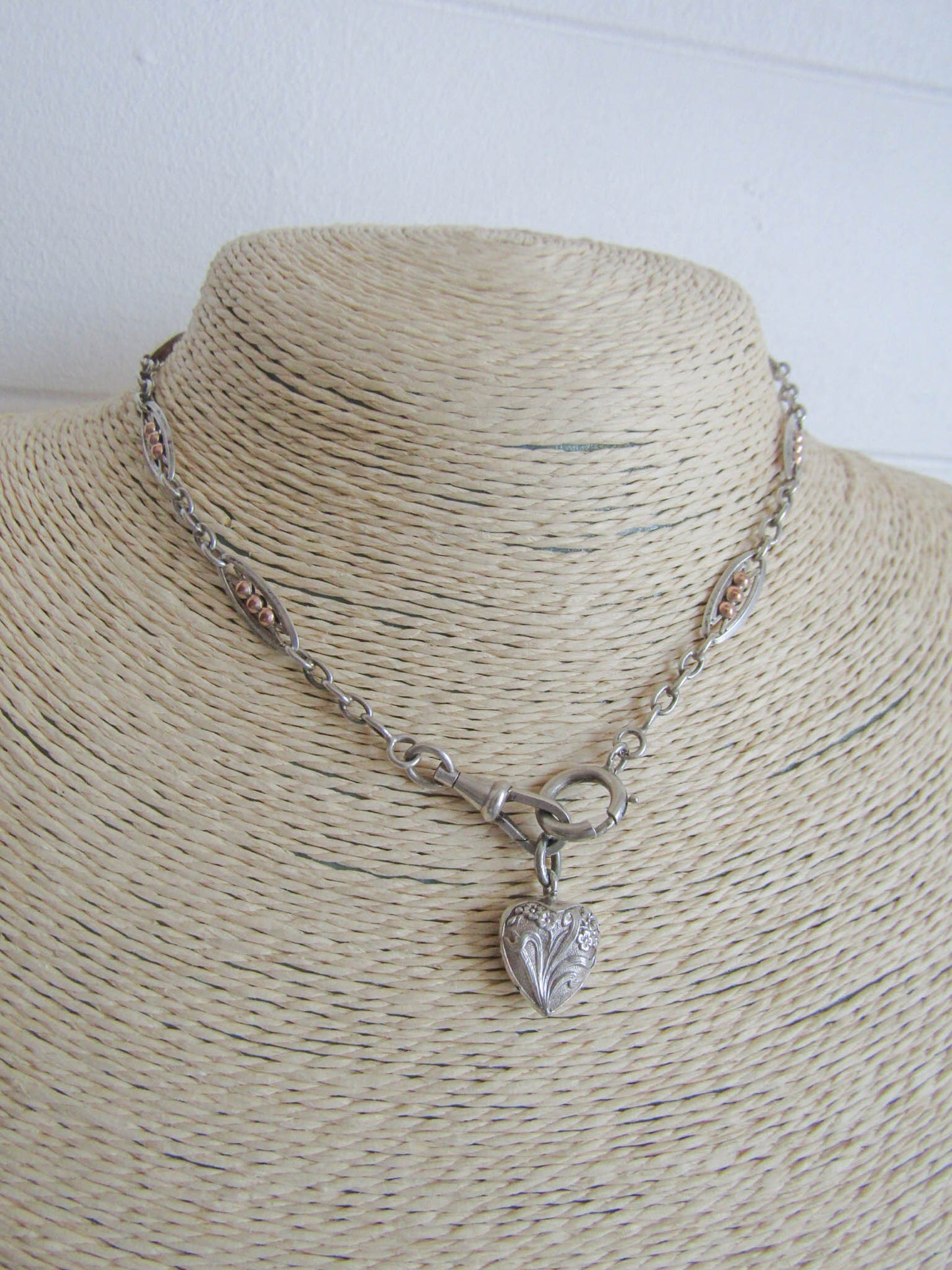Silver Art Nouveau Heart Charm, Antique French Silver Pendant c. 1900