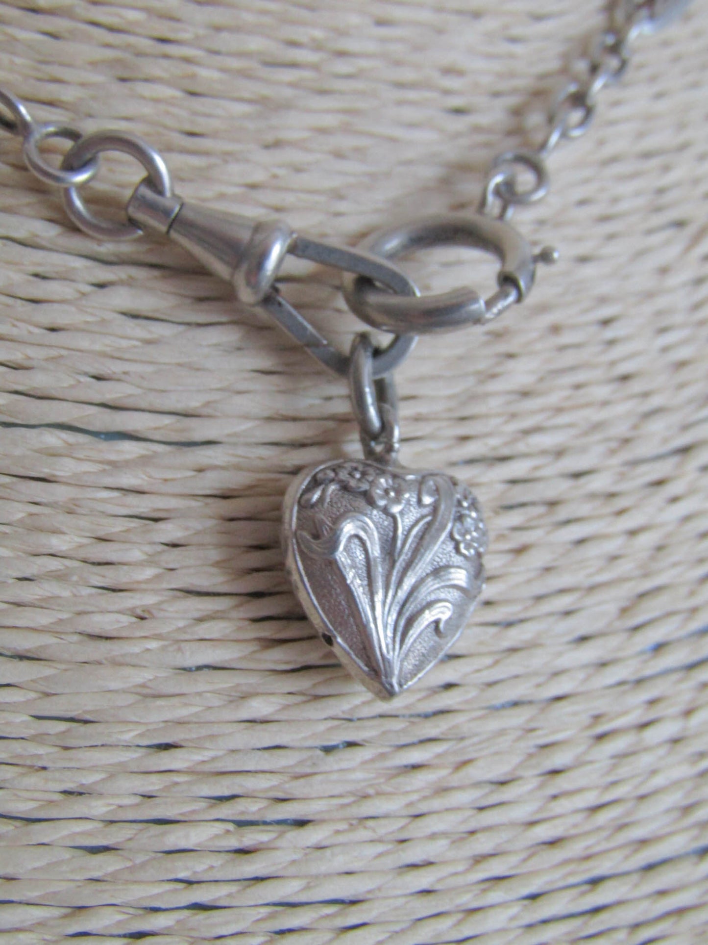 Silver Art Nouveau Heart Charm, Antique French Silver Pendant c. 1900
