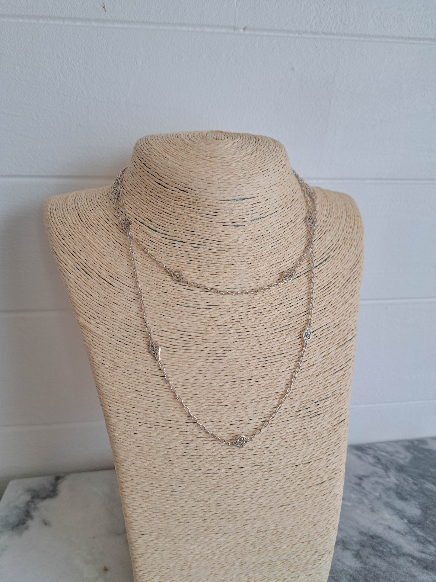 Antique Silver Filigree Station Necklace