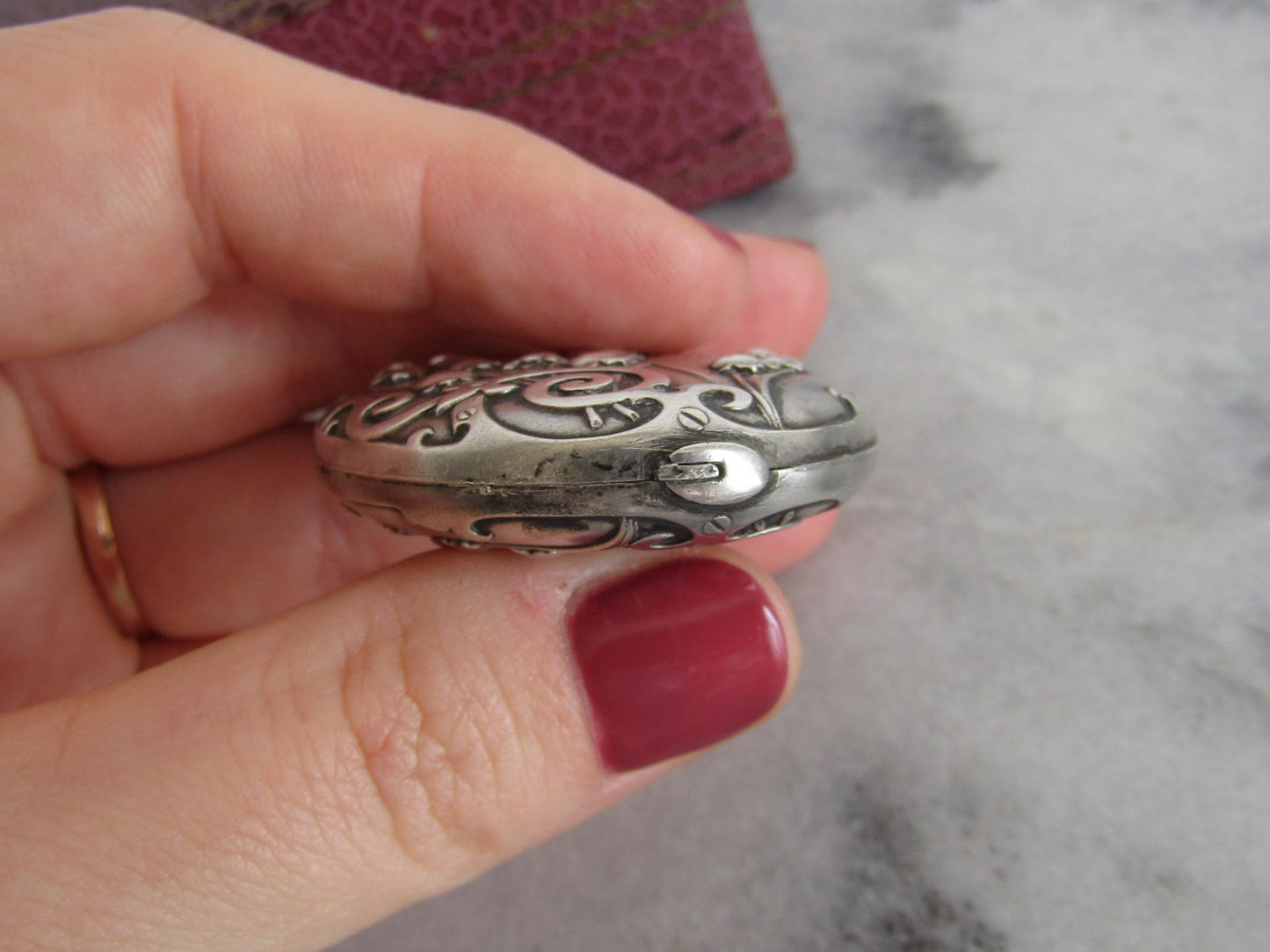 Art Nouveau Solid Silver Lilly of the Valley Slide Mirror Pendant, Antique French Slide Mirror c. 1900