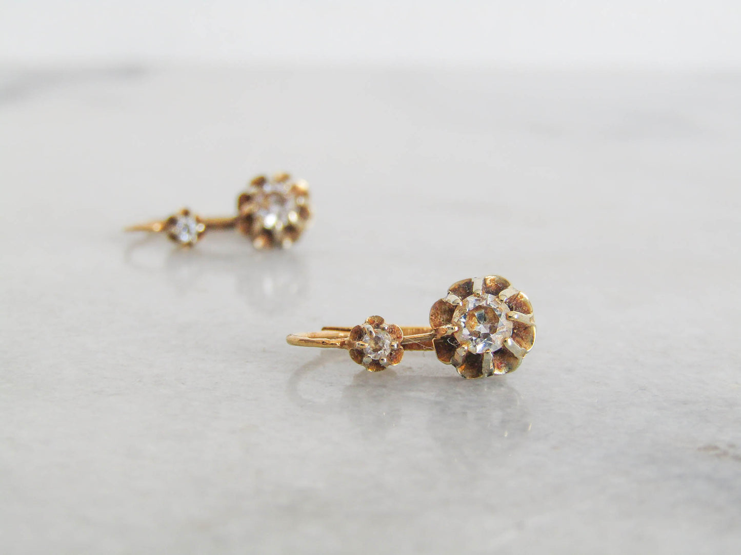 Antique Solid 18K Gold Earrings, Art Deco Glass Paste Trembleuse Drop earrings c. 1920