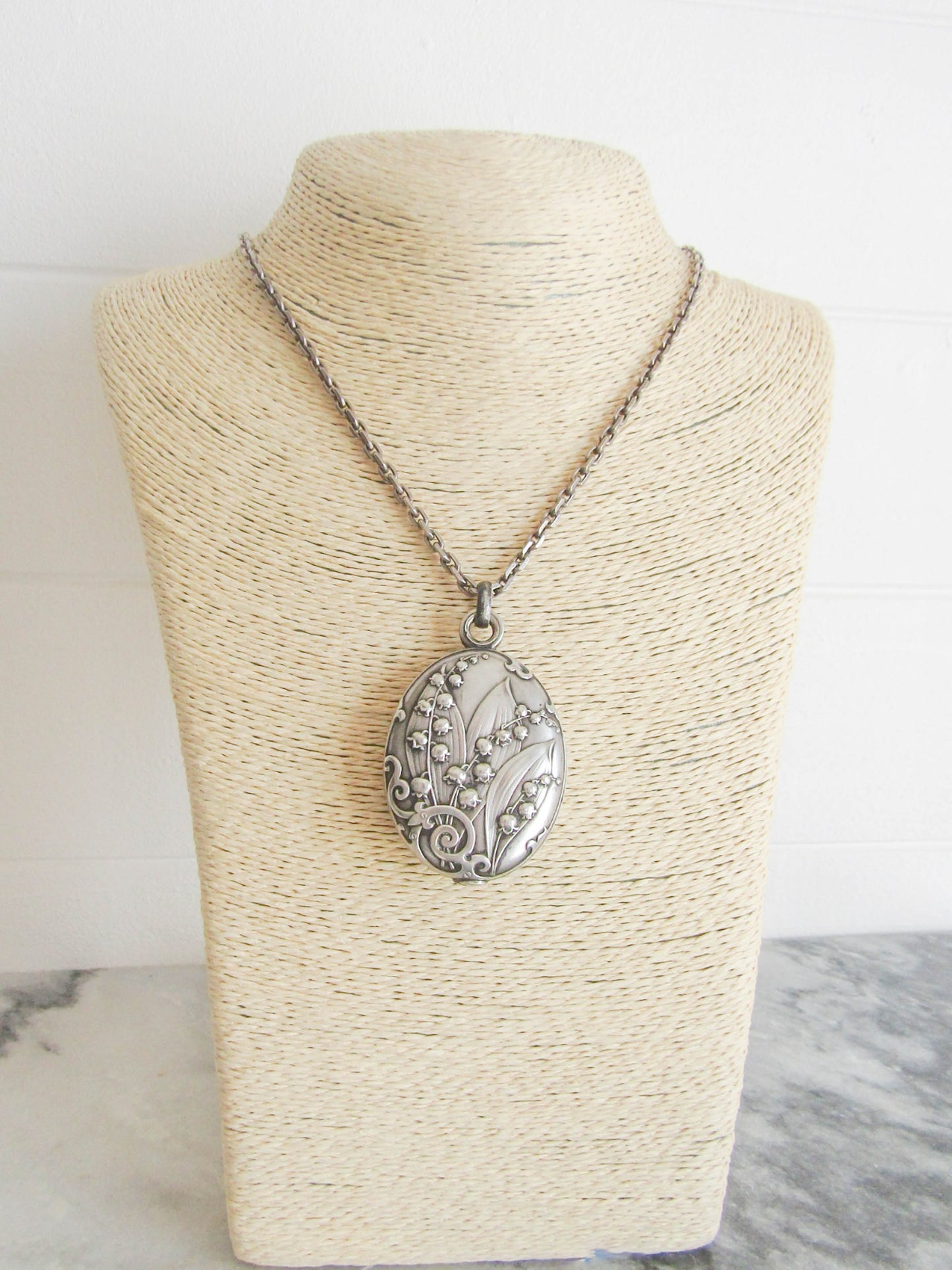 Art Nouveau Solid Silver Lilly of the Valley Slide Mirror Pendant, Antique French Slide Mirror c. 1900