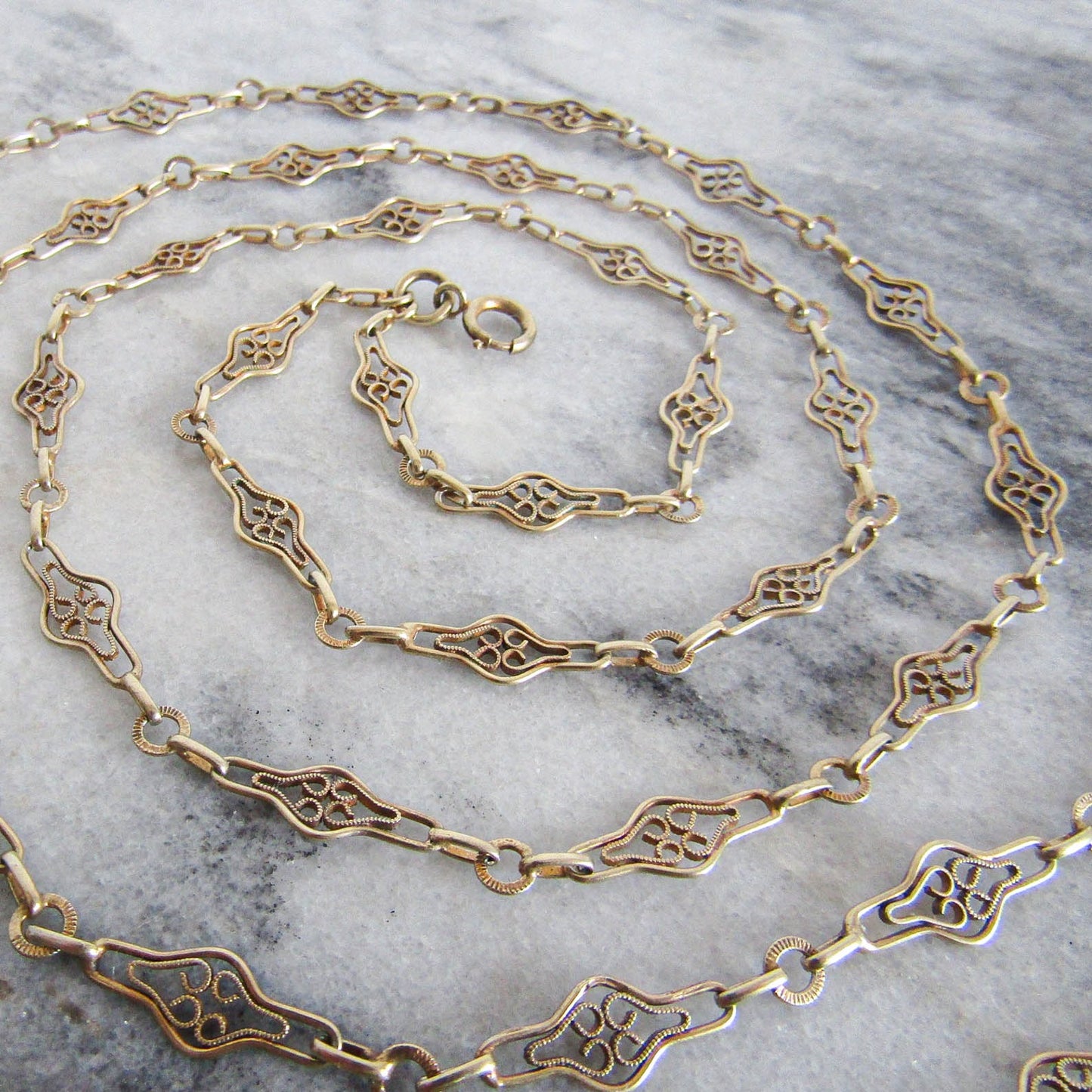 Antique Vermeil Gold and Silver Filigree Long Guard Chain