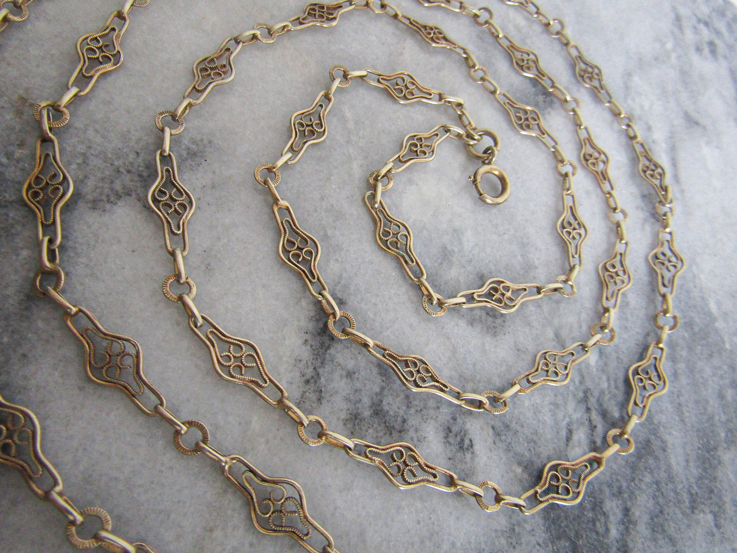 Antique Vermeil Gold and Silver Filigree Long Guard Chain