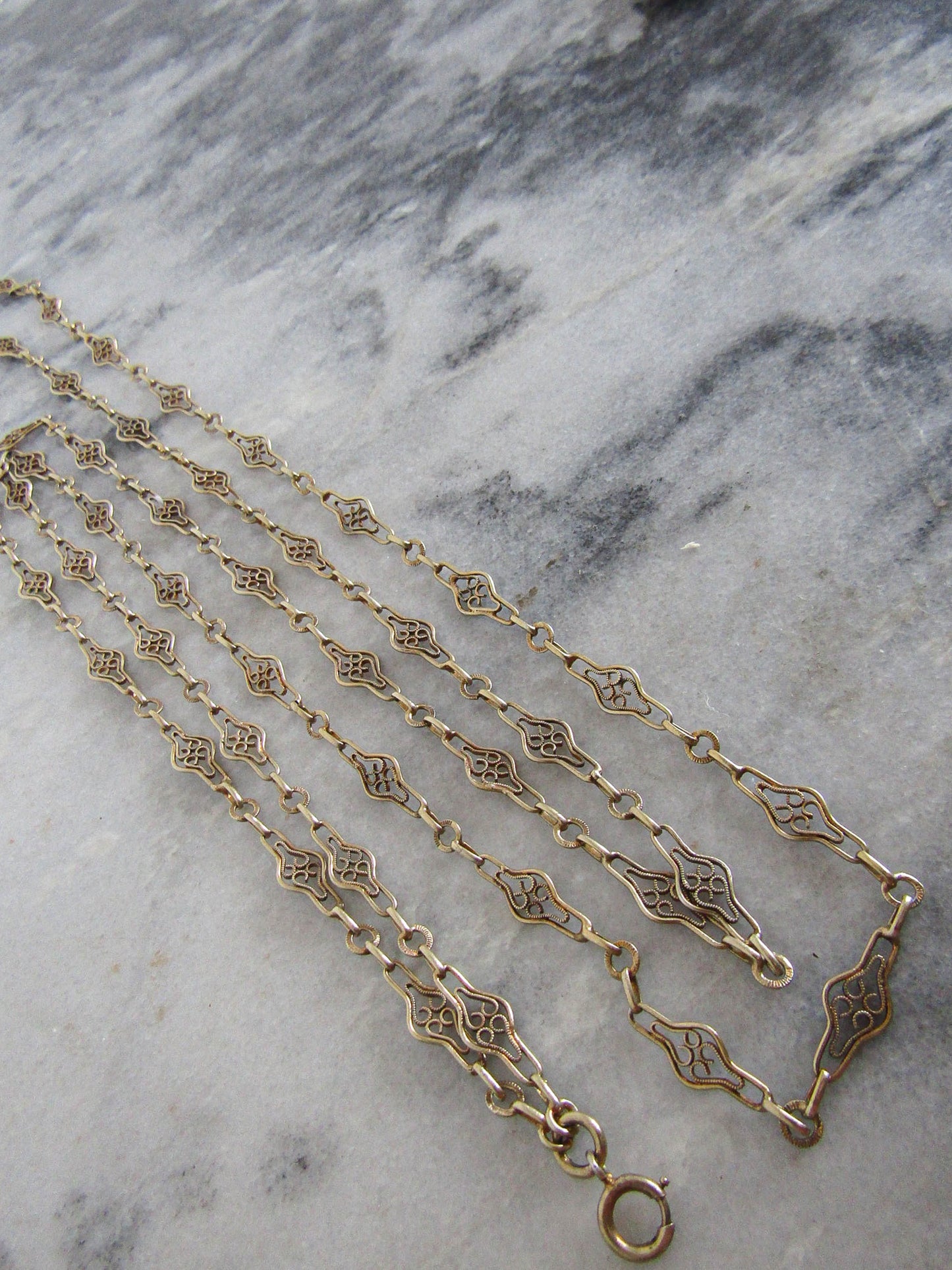 Antique Vermeil Gold and Silver Filigree Long Guard Chain