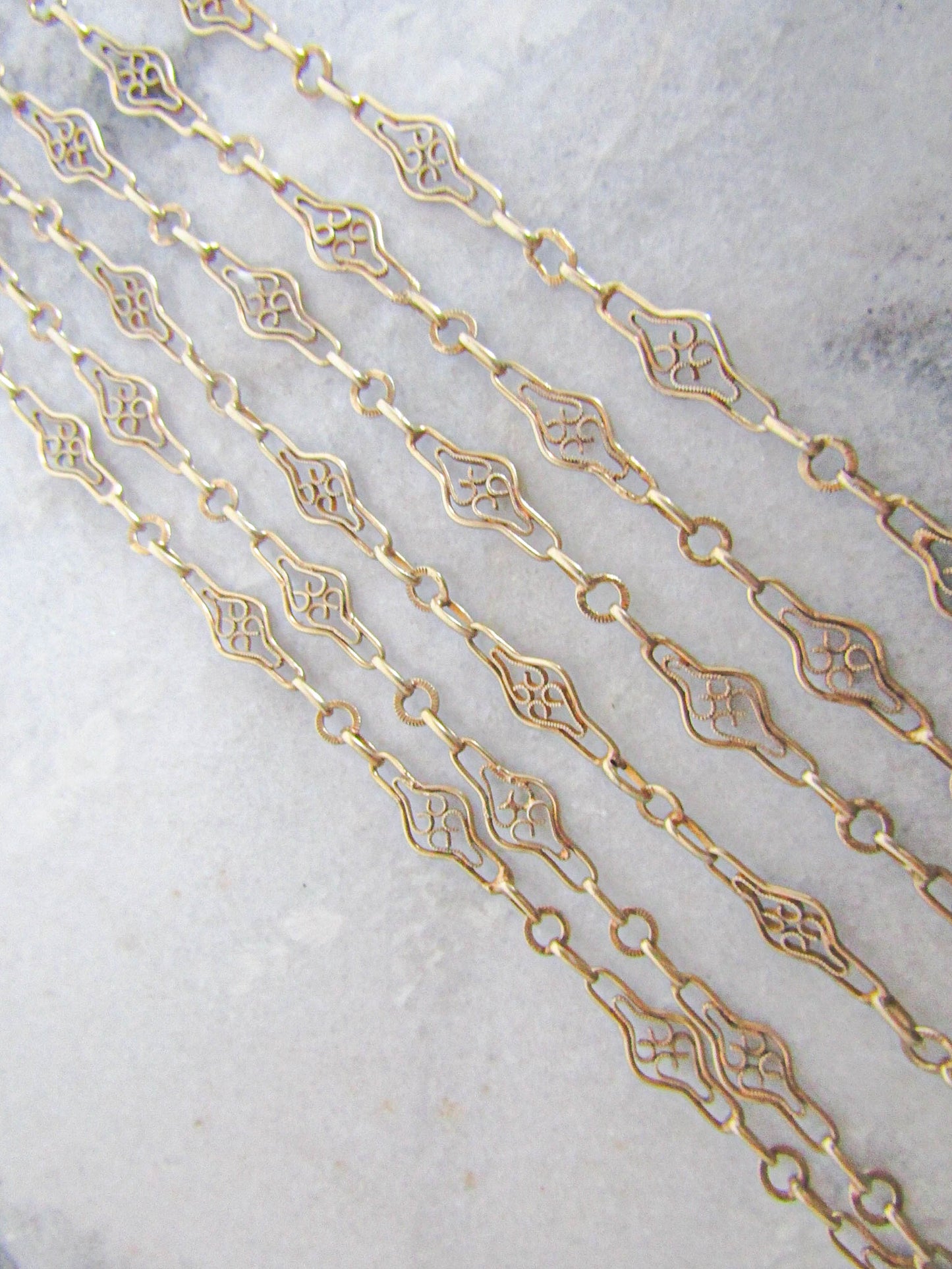Antique Vermeil Gold and Silver Filigree Long Guard Chain