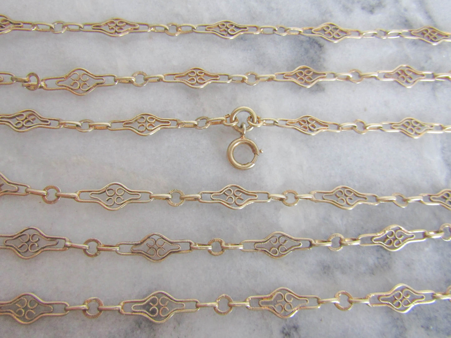 Antique Vermeil Gold and Silver Filigree Long Guard Chain