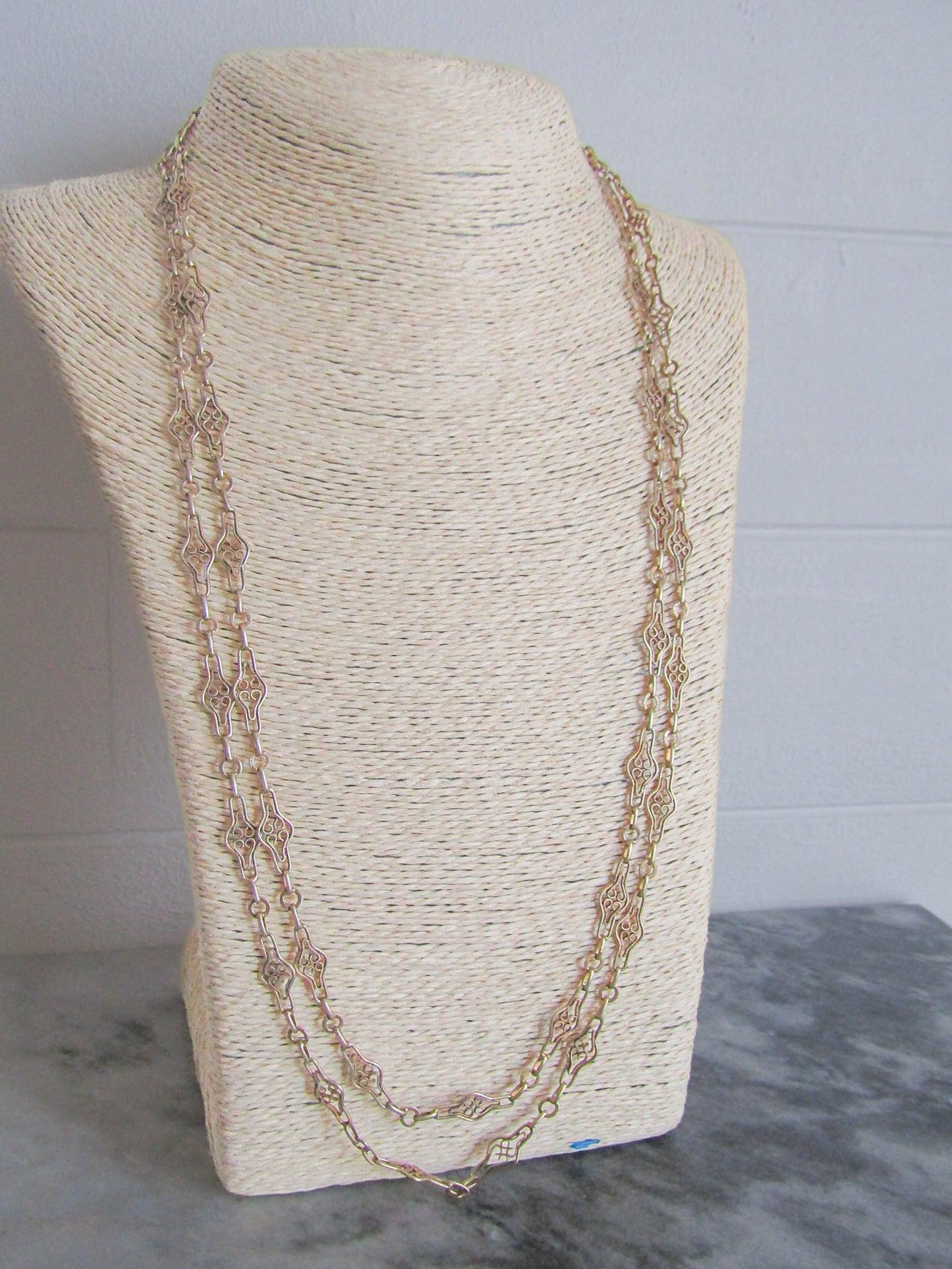 Antique Vermeil Gold and Silver Filigree Long Guard Chain