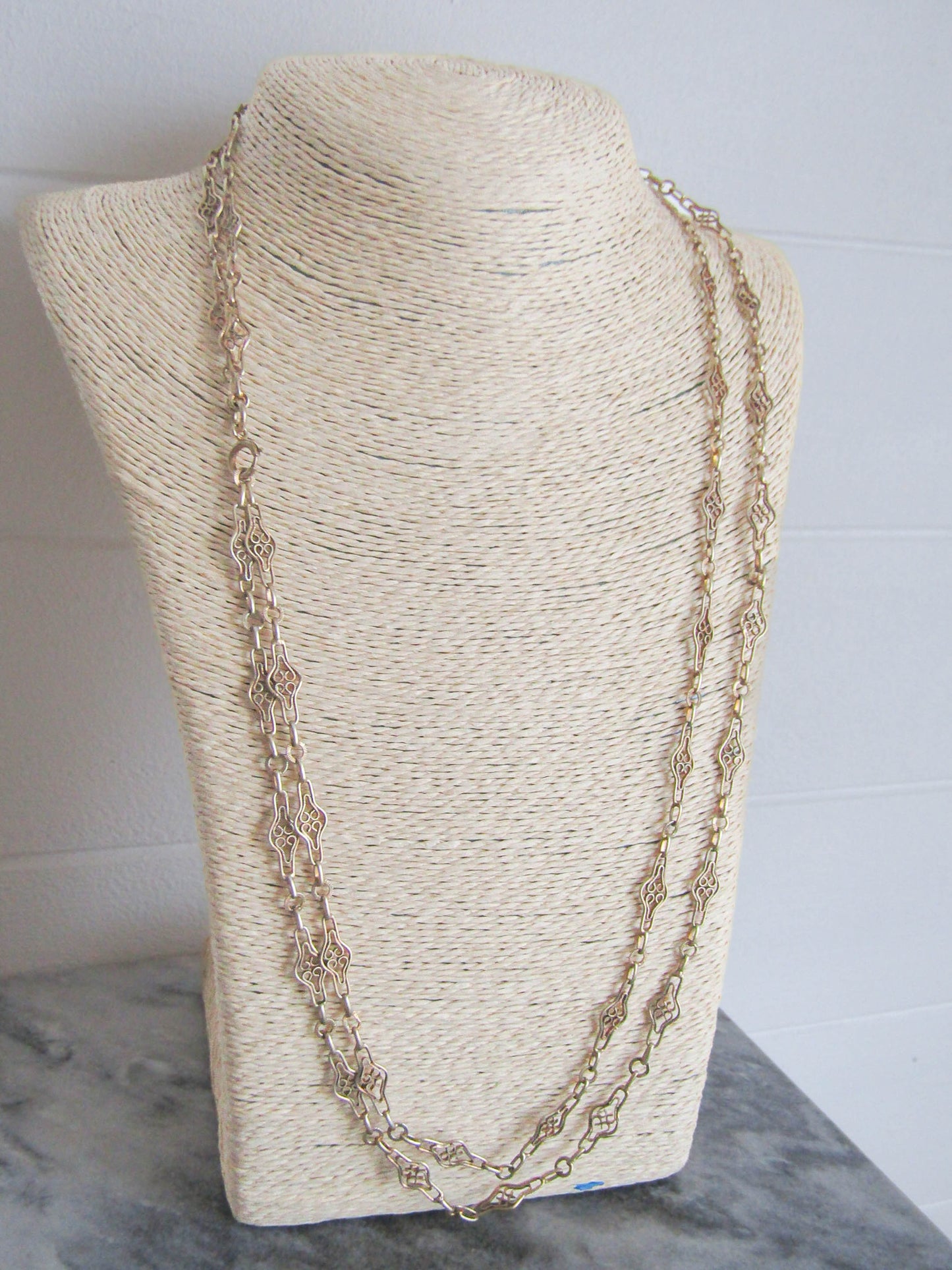 Antique Vermeil Gold and Silver Filigree Long Guard Chain