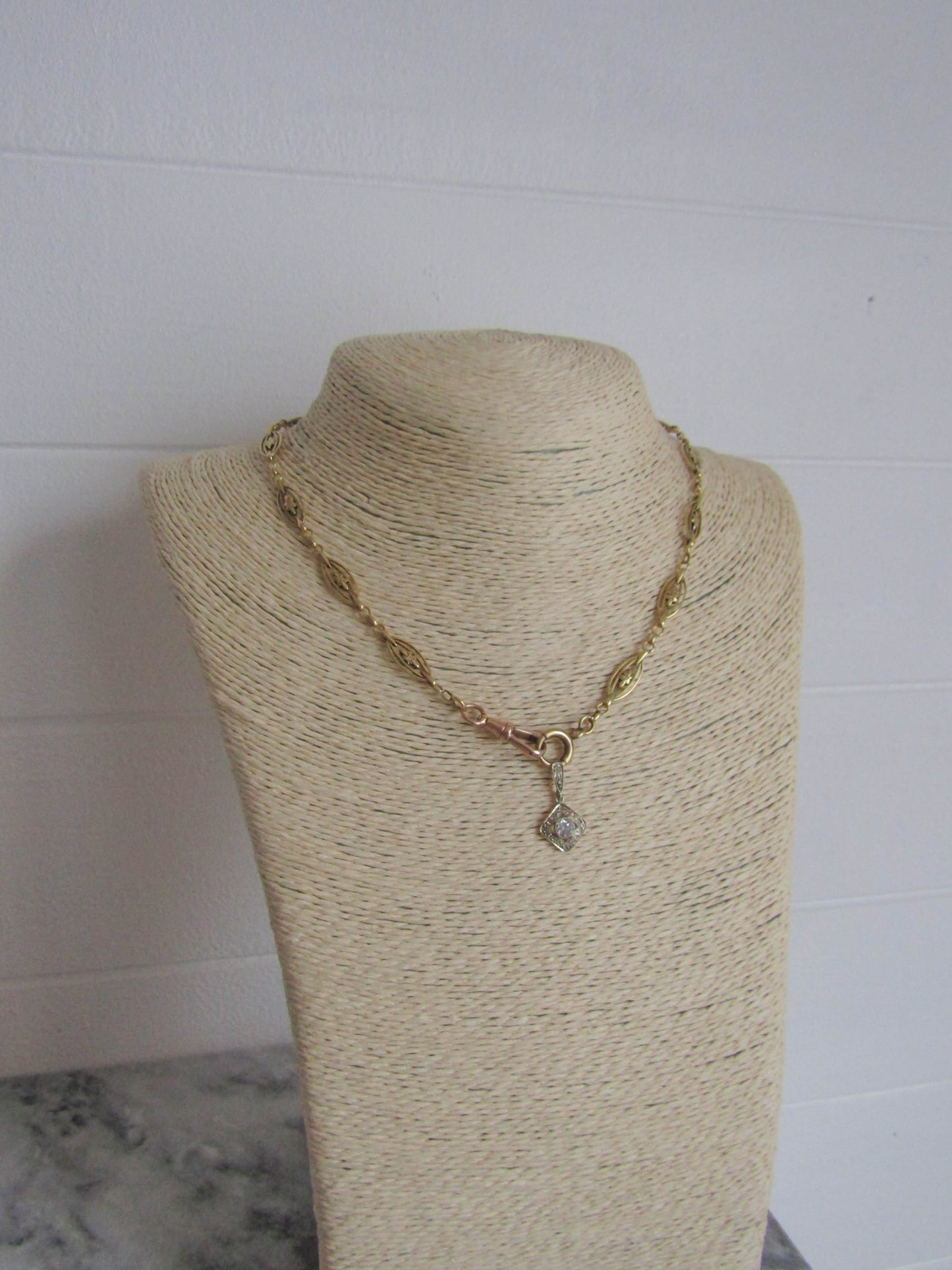 18K Solid Gold and Platinum White Sapphire Pendant c. 1910