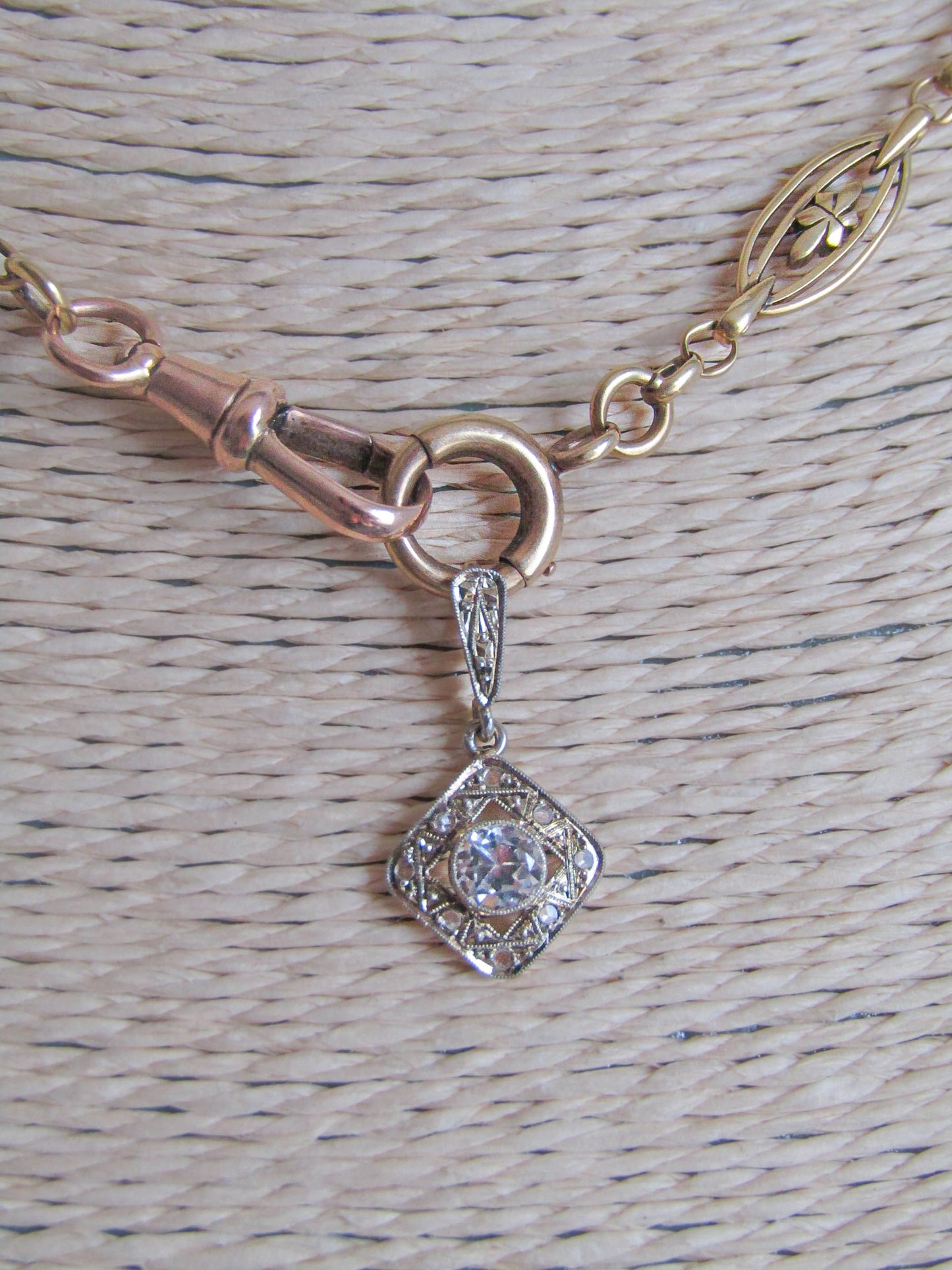 18K Solid Gold and Platinum White Sapphire Pendant c. 1910