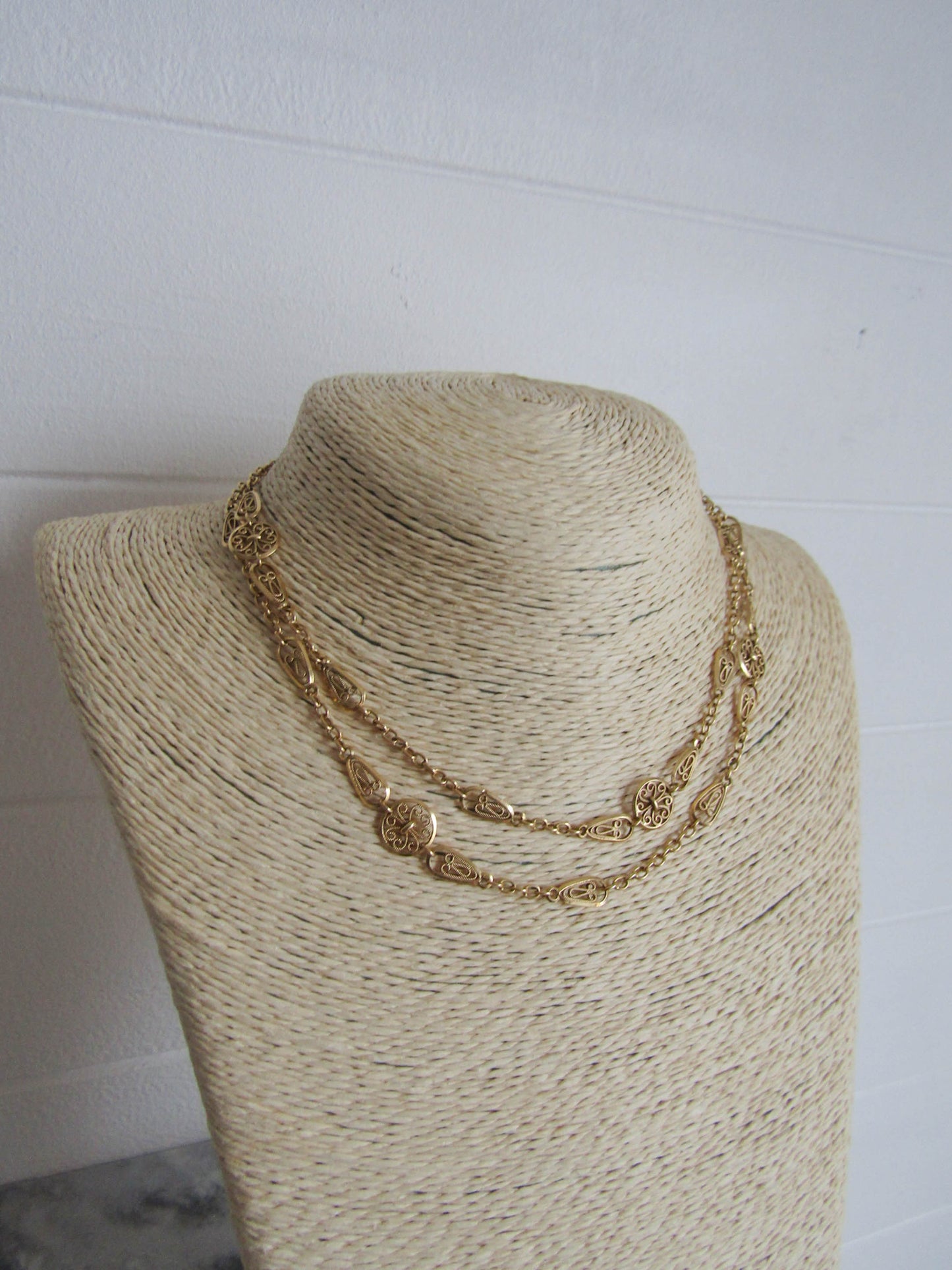 Antique 18K Solid Gold French Belle Epoque Filigree Chain, Filigree Half Guard Chain (22.5 g)