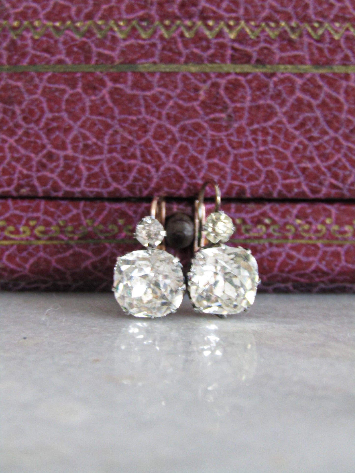 Antique 18K Gold and Silver Paste OMC Earrings, Old Mine Cut Paste Earrings c. 1880