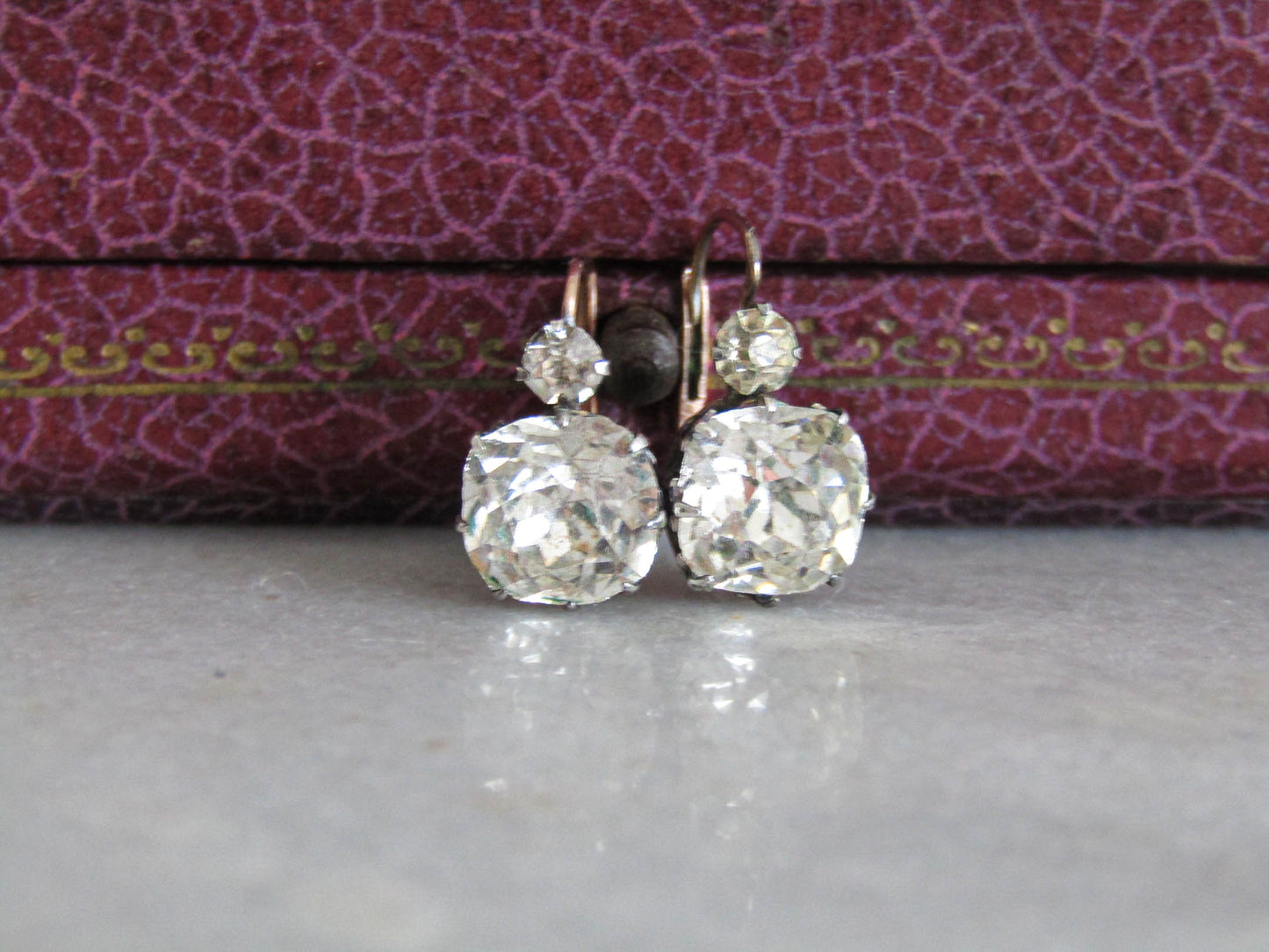 Antique 18K Gold and Silver Paste OMC Earrings, Old Mine Cut Paste Earrings c. 1880