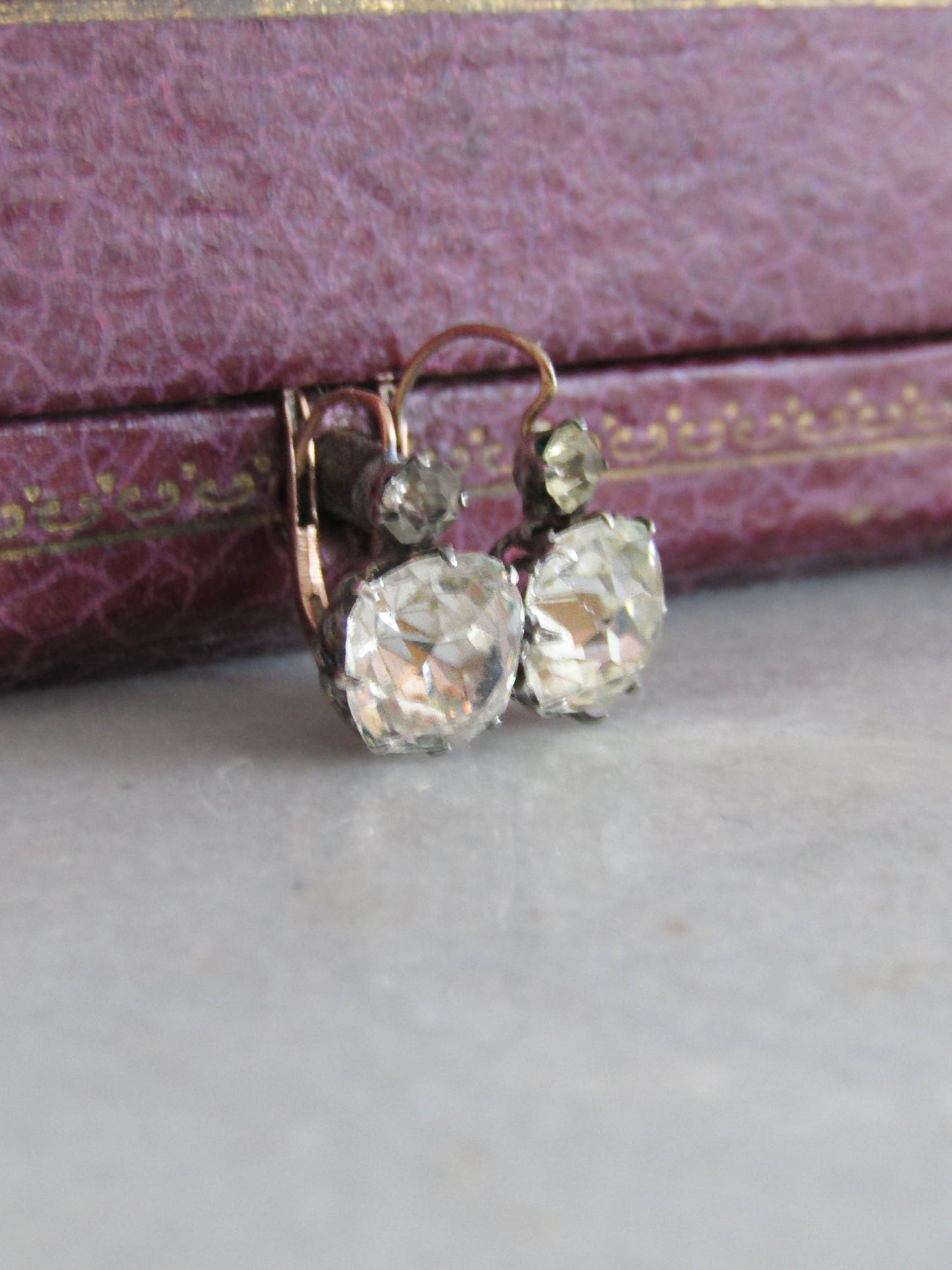 Antique 18K Gold and Silver Paste OMC Earrings, Old Mine Cut Paste Earrings c. 1880
