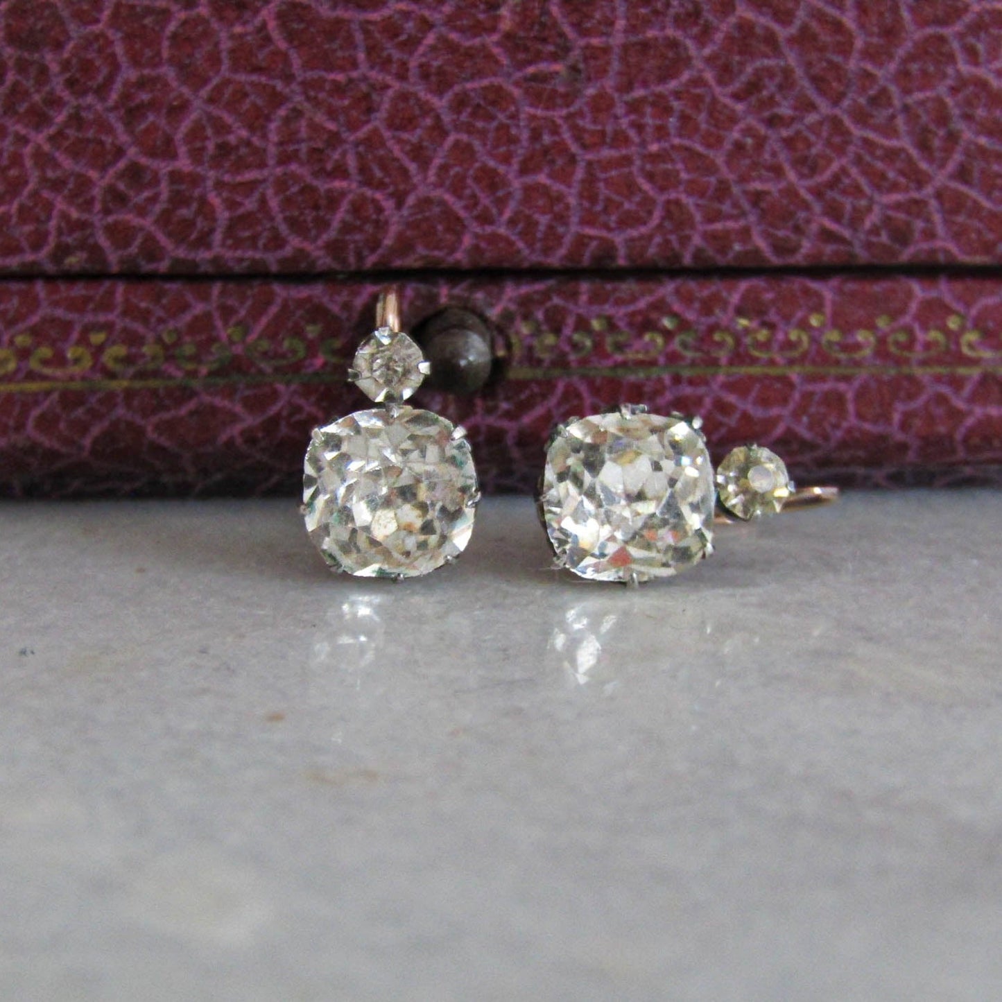 Antique 18K Gold and Silver Paste OMC Earrings, Old Mine Cut Paste Earrings c. 1880