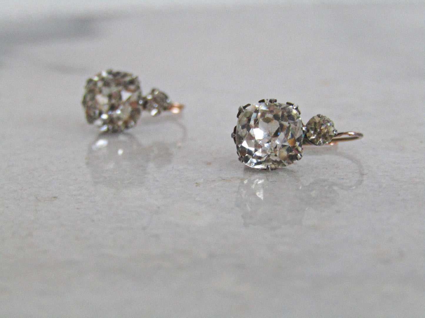 Antique 18K Gold and Silver Paste OMC Earrings, Old Mine Cut Paste Earrings c. 1880