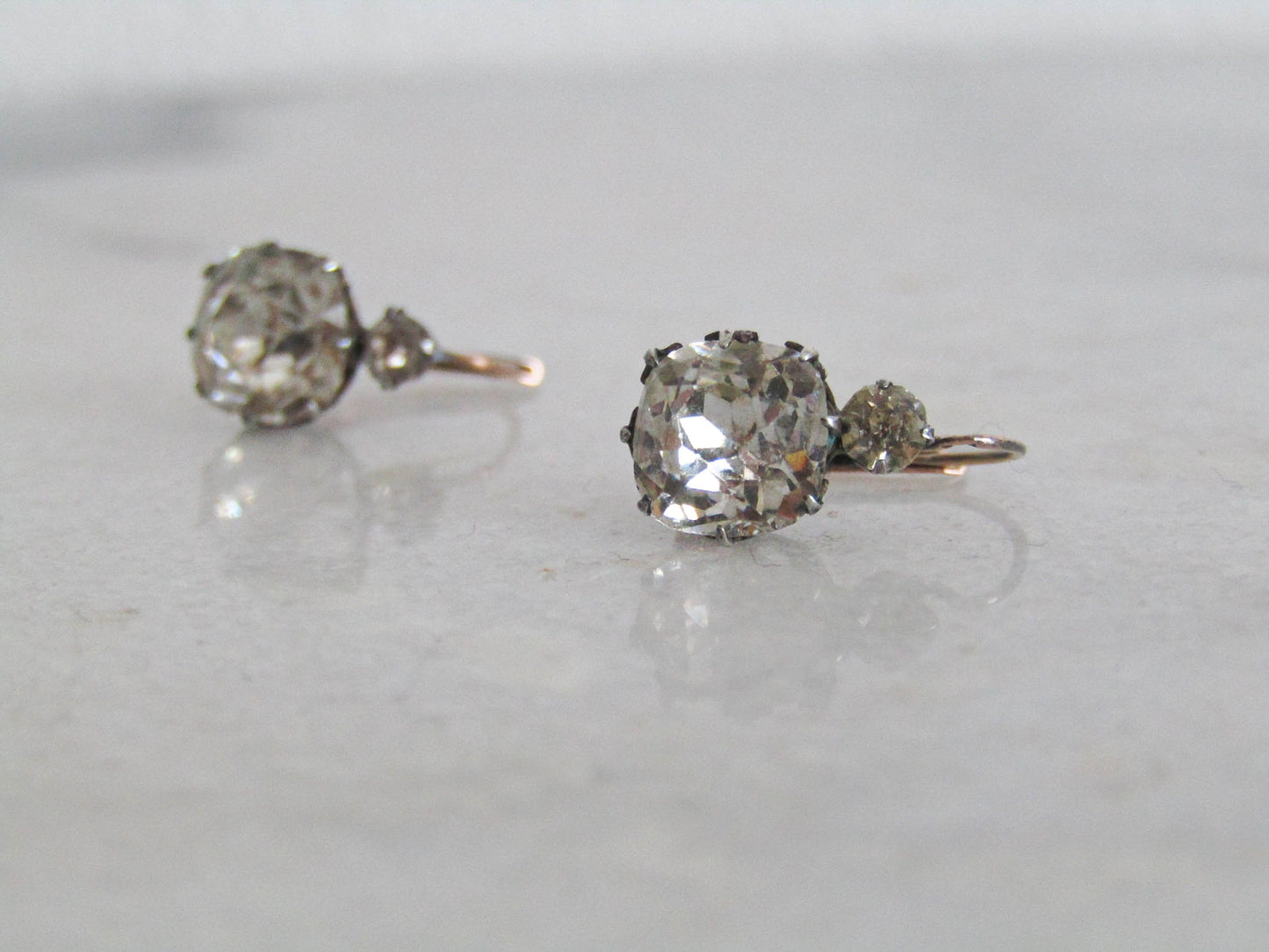 Antique 18K Gold and Silver Paste OMC Earrings, Old Mine Cut Paste Earrings c. 1880