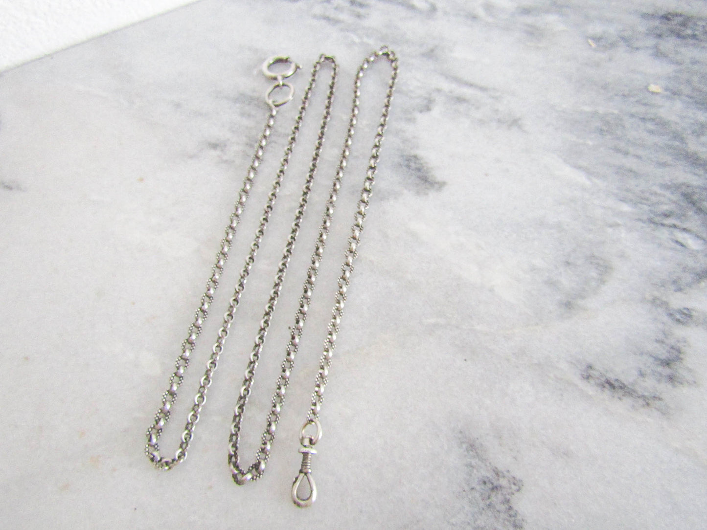 Antique Silver Half Guard Chain, Textured Victorian chain with Hanging dog clip clasp and Bolt Ring