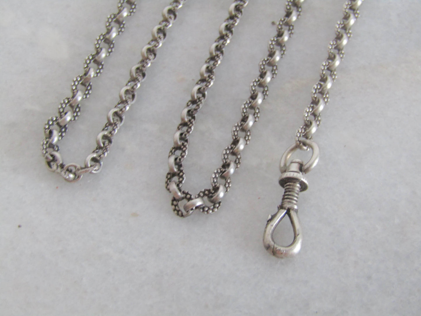 Antique Silver Half Guard Chain, Textured Victorian chain with Hanging dog clip clasp and Bolt Ring