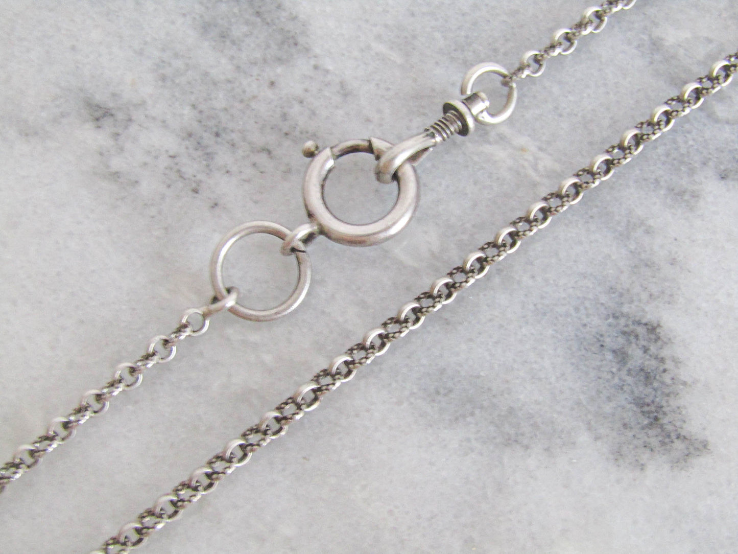 Antique Silver Half Guard Chain, Textured Victorian chain with Hanging dog clip clasp and Bolt Ring