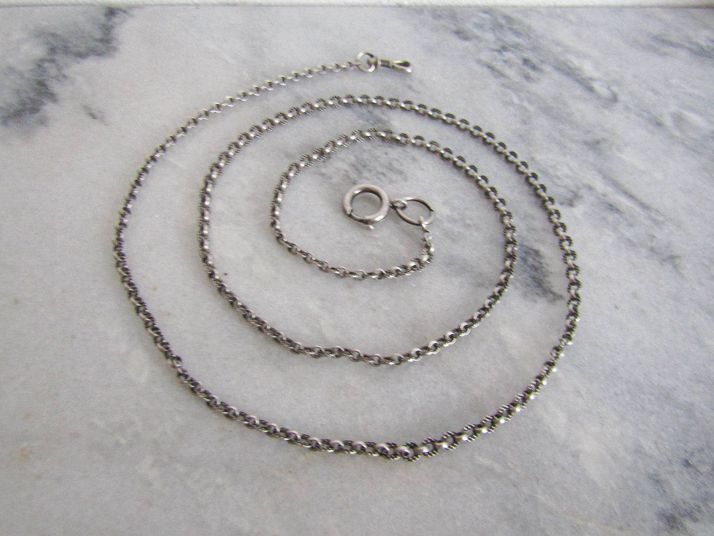 Antique Silver Half Guard Chain, Textured Victorian chain with Hanging dog clip clasp and Bolt Ring
