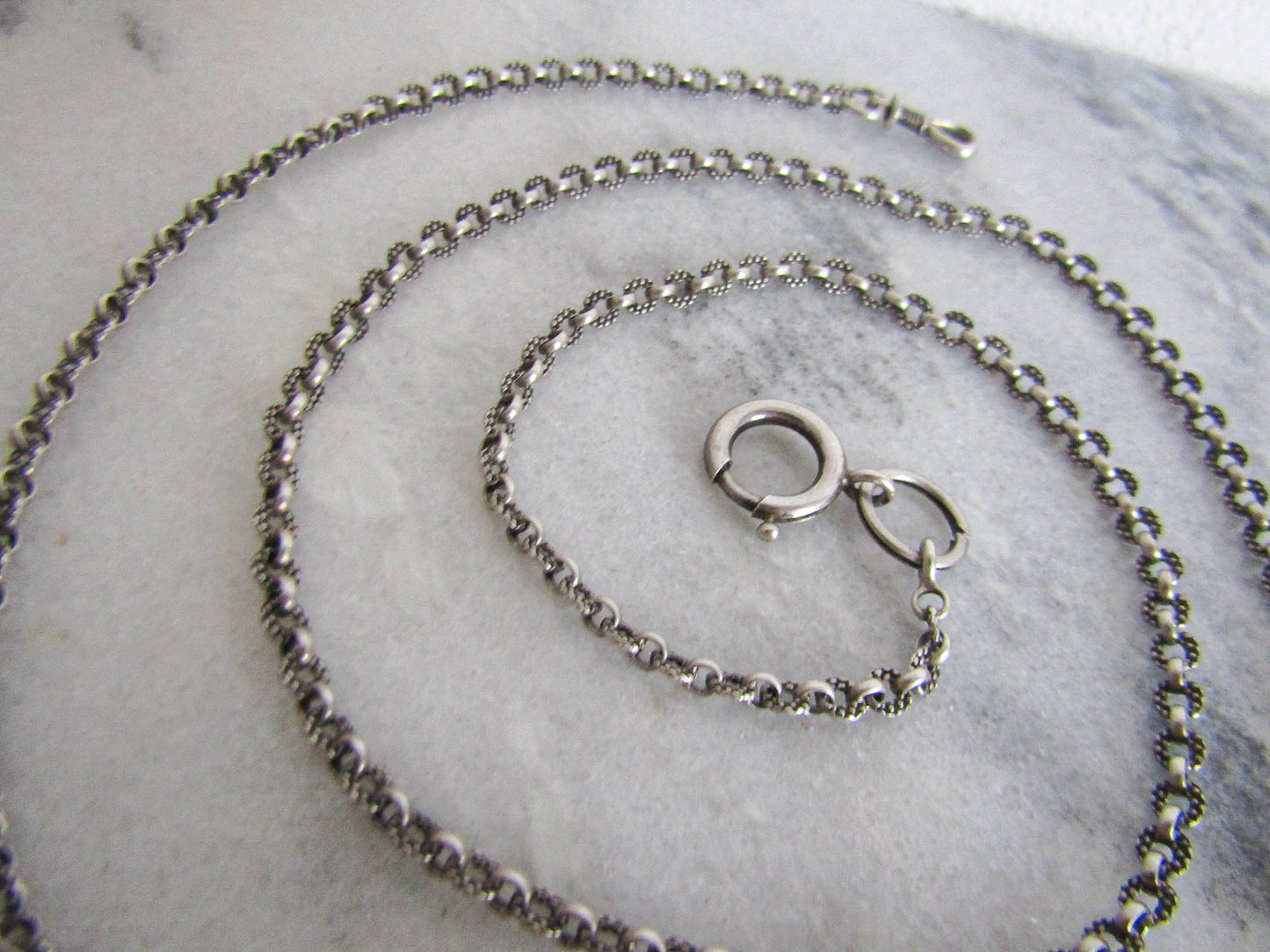 Antique Silver Half Guard Chain, Textured Victorian chain with Hanging dog clip clasp and Bolt Ring