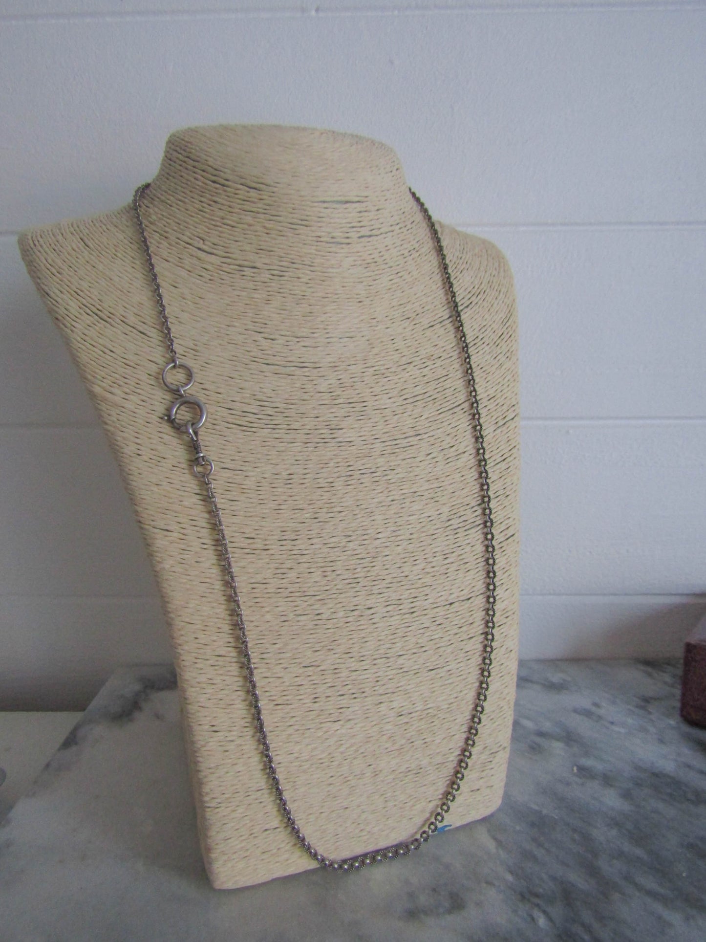 Antique Silver Half Guard Chain, Textured Victorian chain with Hanging dog clip clasp and Bolt Ring